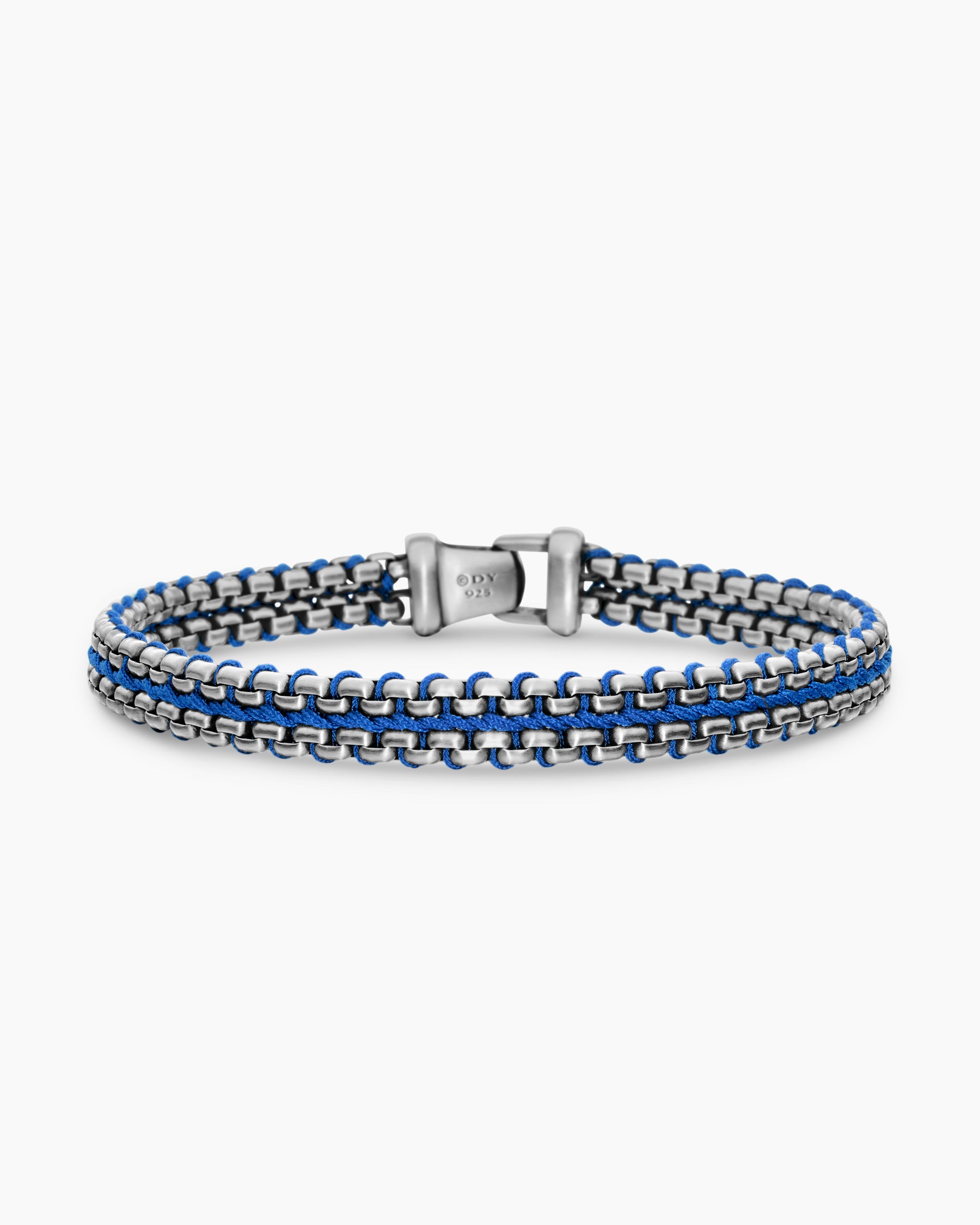 Woven Box Chain Bracelet in Sterling Silver with Blue Nylon, 10mm - Image 4