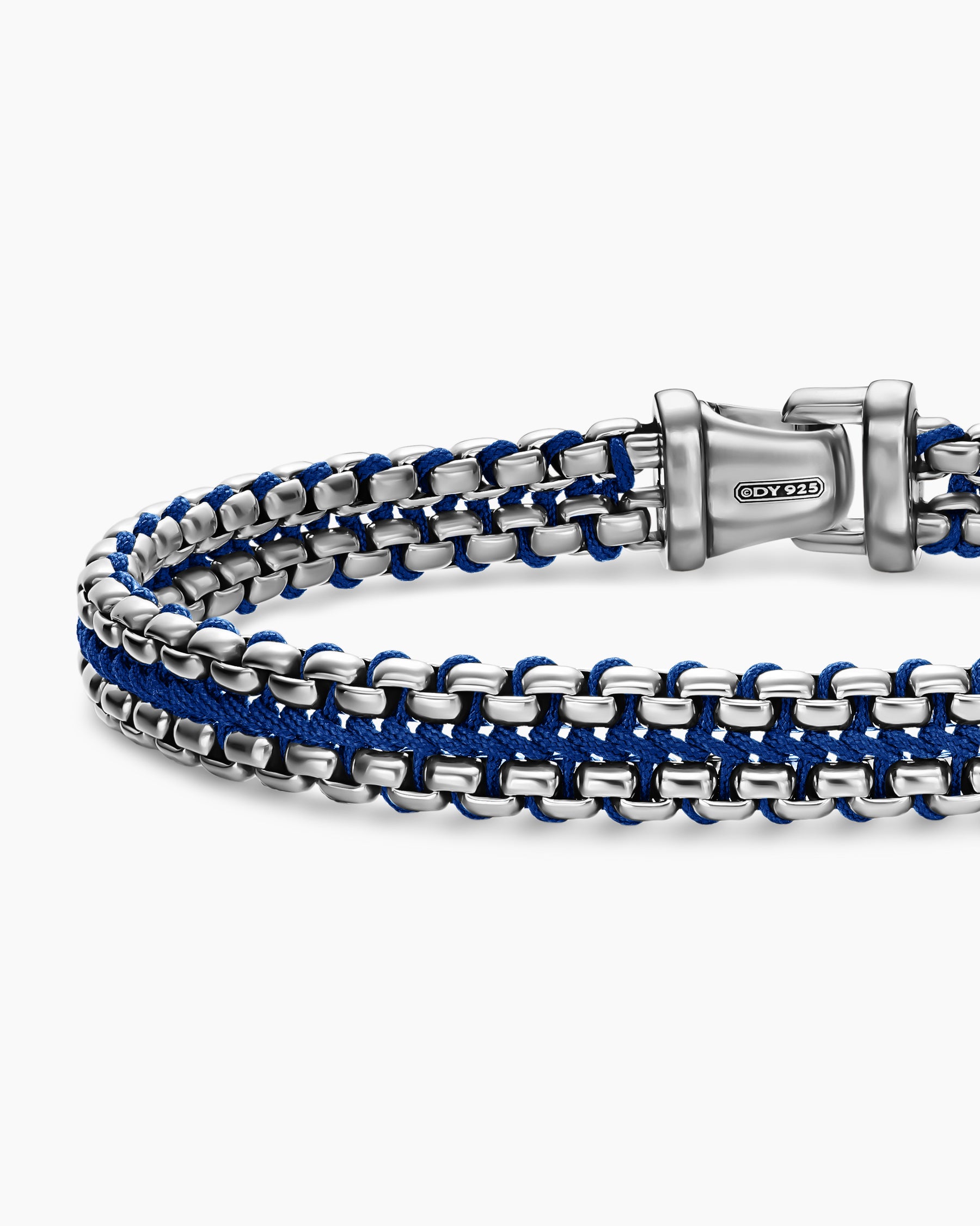 Woven Box Chain Bracelet in Sterling Silver with Blue Nylon, 10mm - Image 7