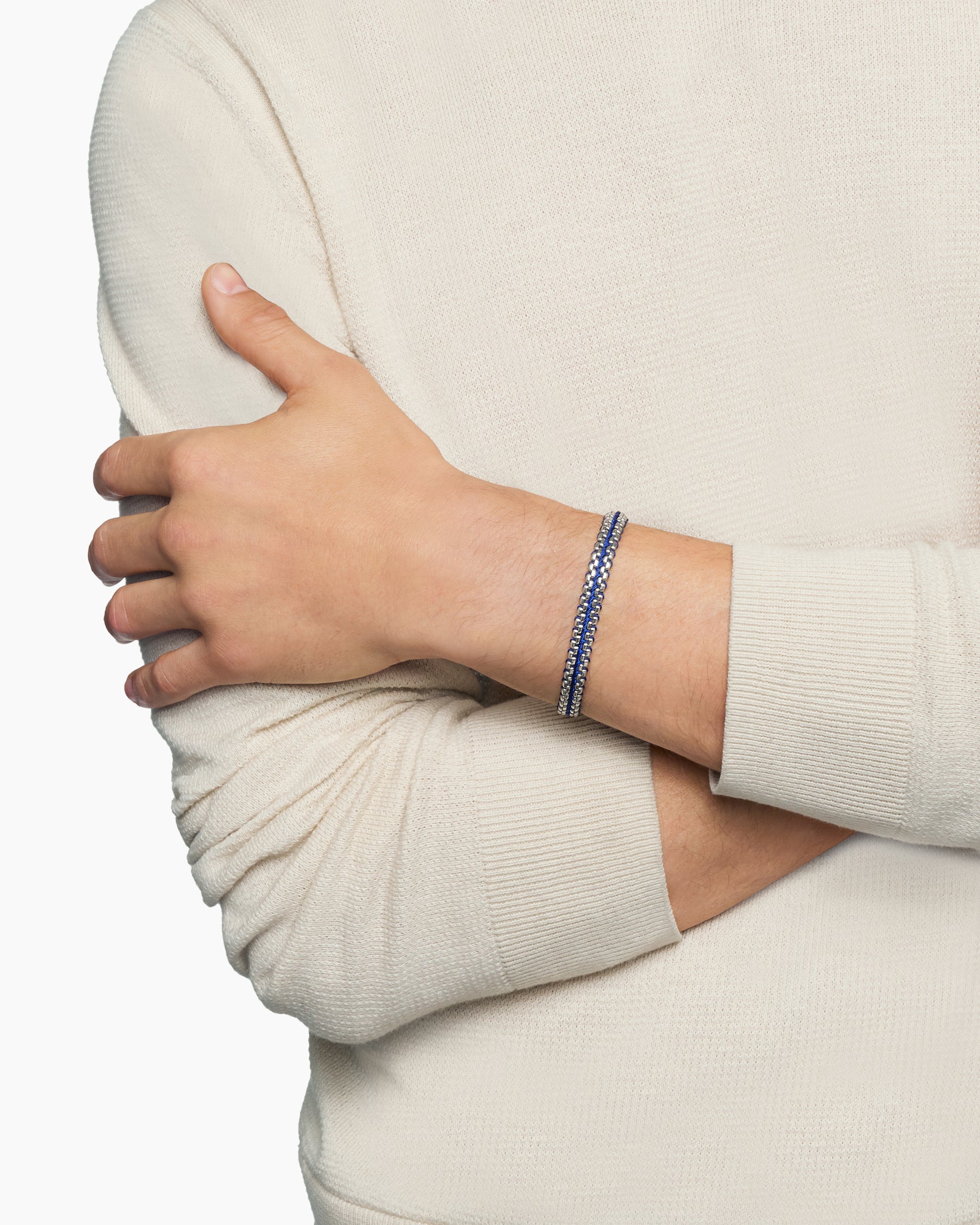 Woven Box Chain Bracelet in Sterling Silver with Blue Nylon, 10mm - Image 8