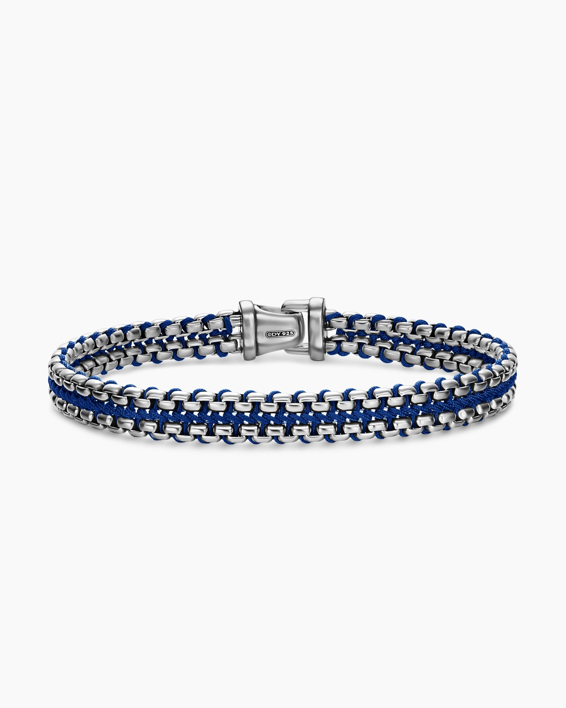 Woven Box Chain Bracelet in Sterling Silver with Blue Nylon, 10mm