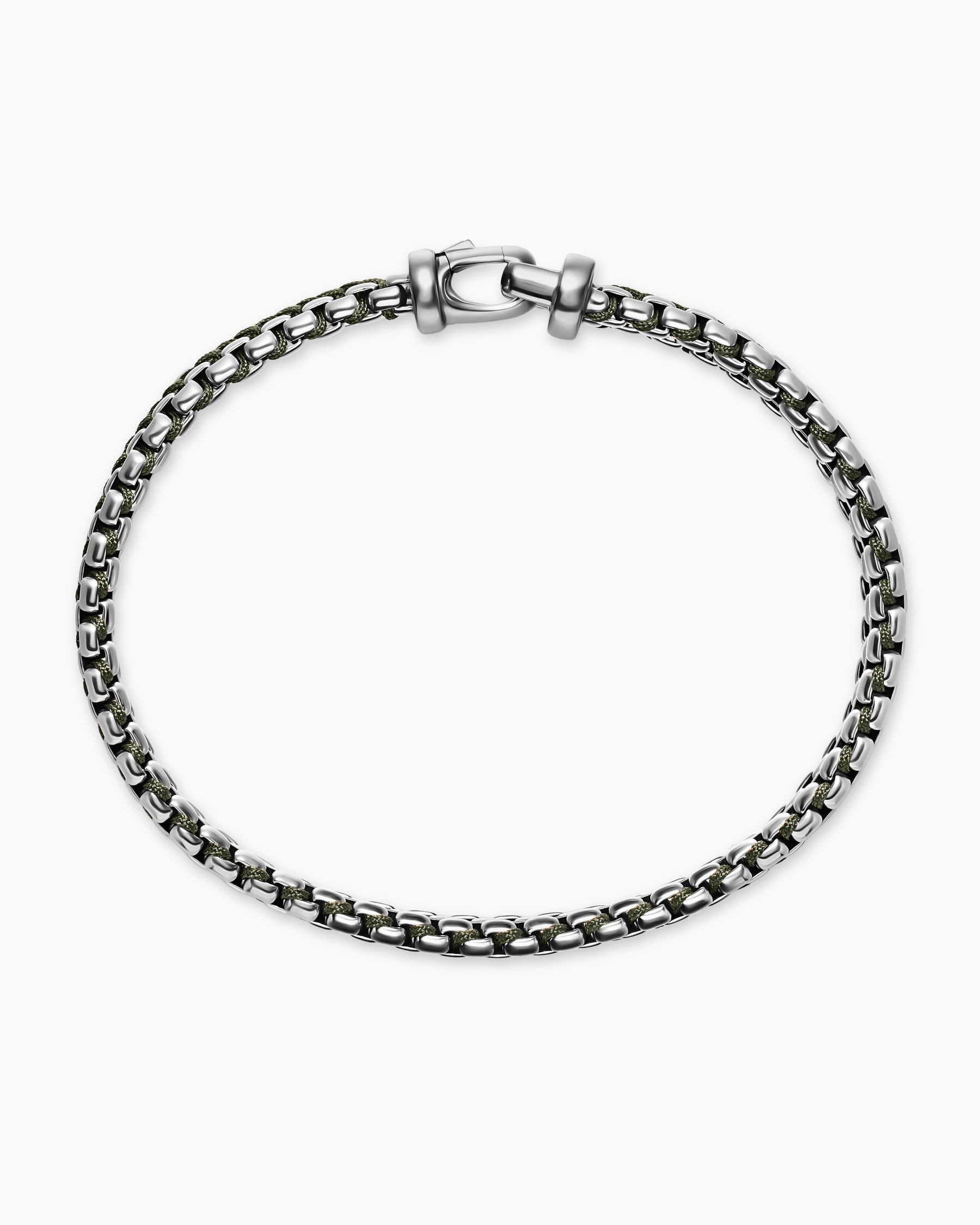 Woven Box Chain Bracelet in Sterling Silver with Green Nylon, 10mm - Image 3