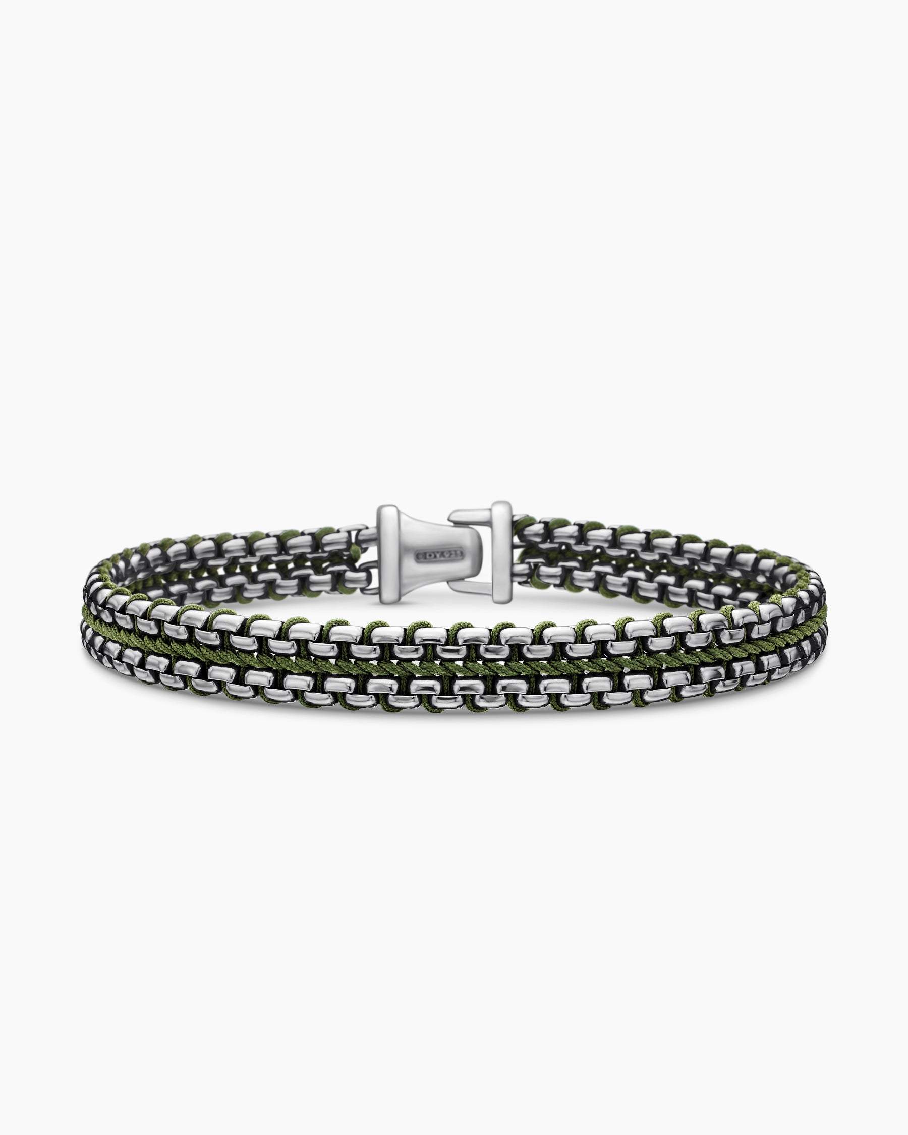 Woven Box Chain Bracelet in Sterling Silver with Green Nylon, 10mm - Image 4