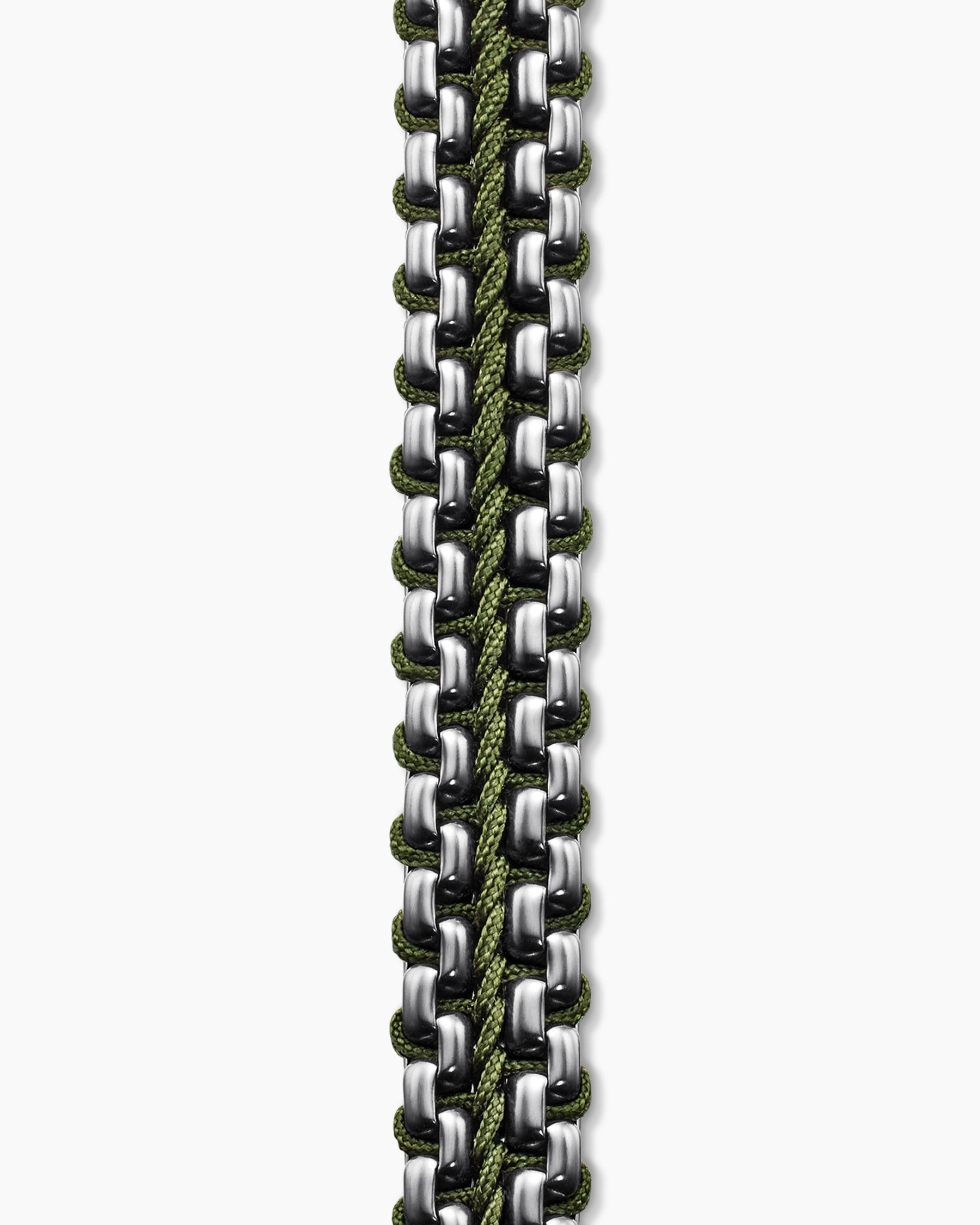 Woven Box Chain Bracelet in Sterling Silver with Green Nylon, 10mm - Image 5