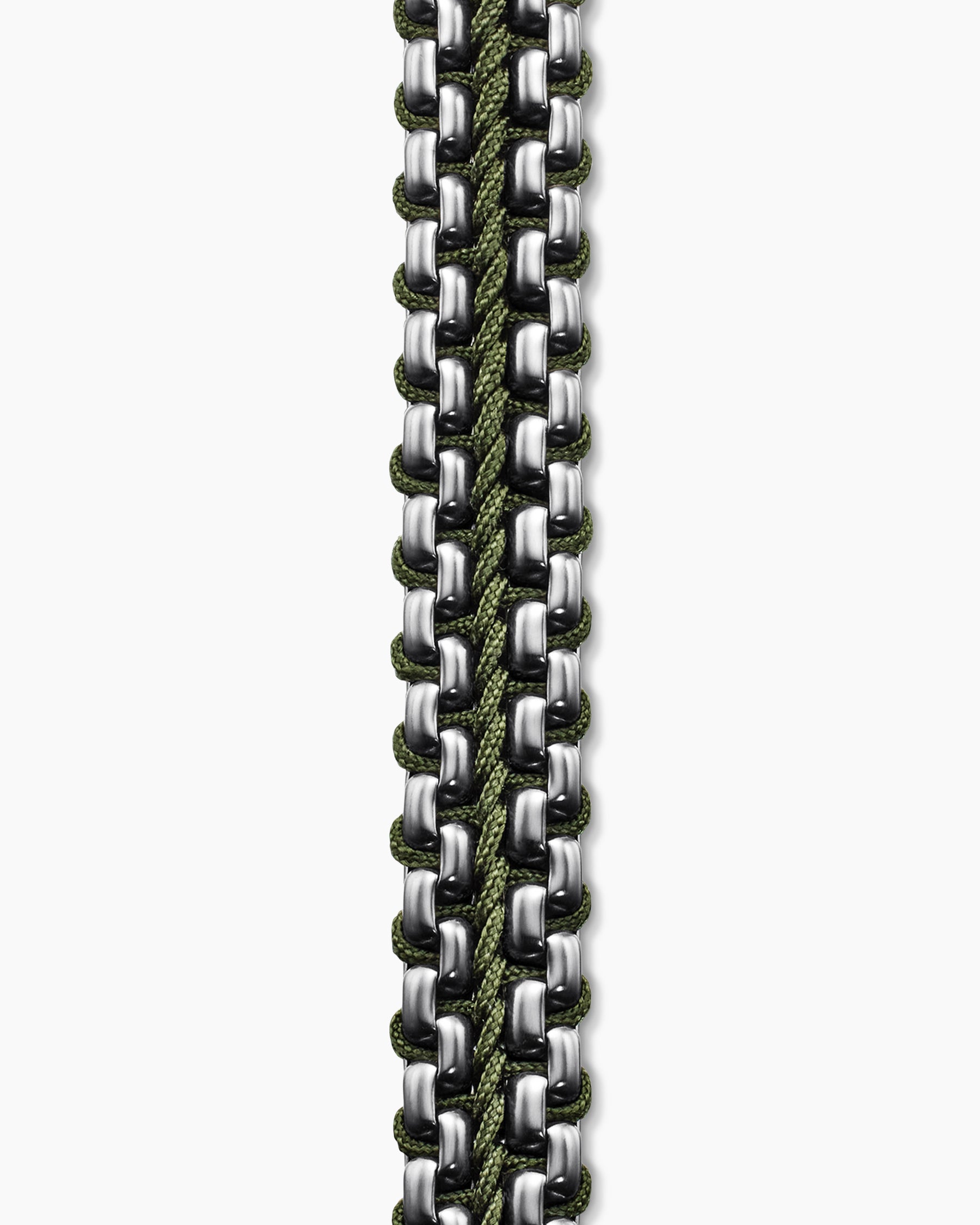 Woven Box Chain Bracelet in Sterling Silver with Green Nylon, 10mm - Image 6