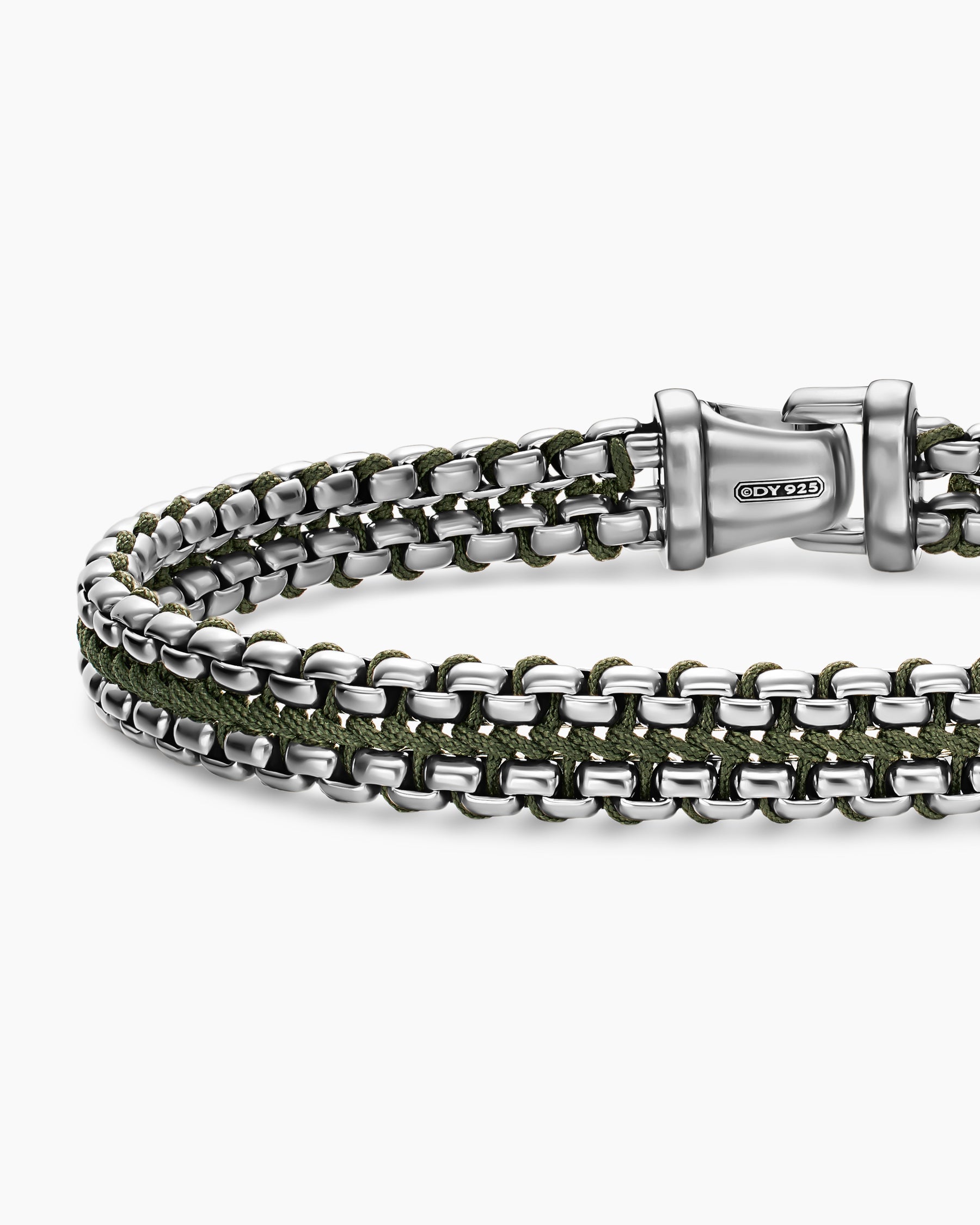 Woven Box Chain Bracelet in Sterling Silver with Green Nylon, 10mm - Image 7