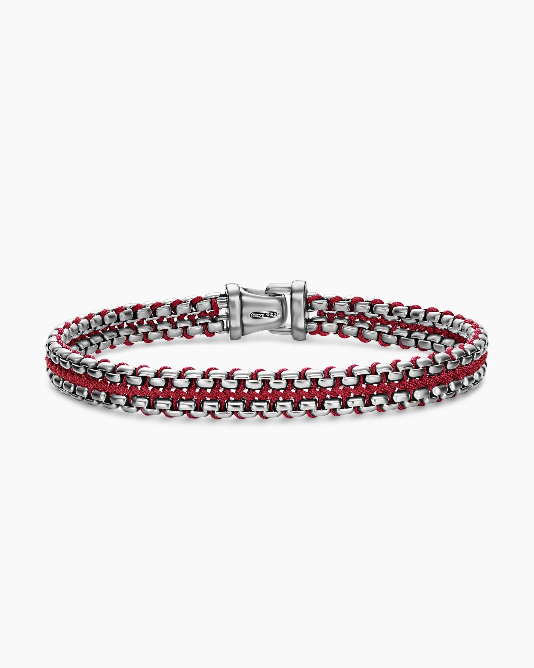Woven Box Chain Bracelet in Sterling Silver with Red Nylon, 10mm