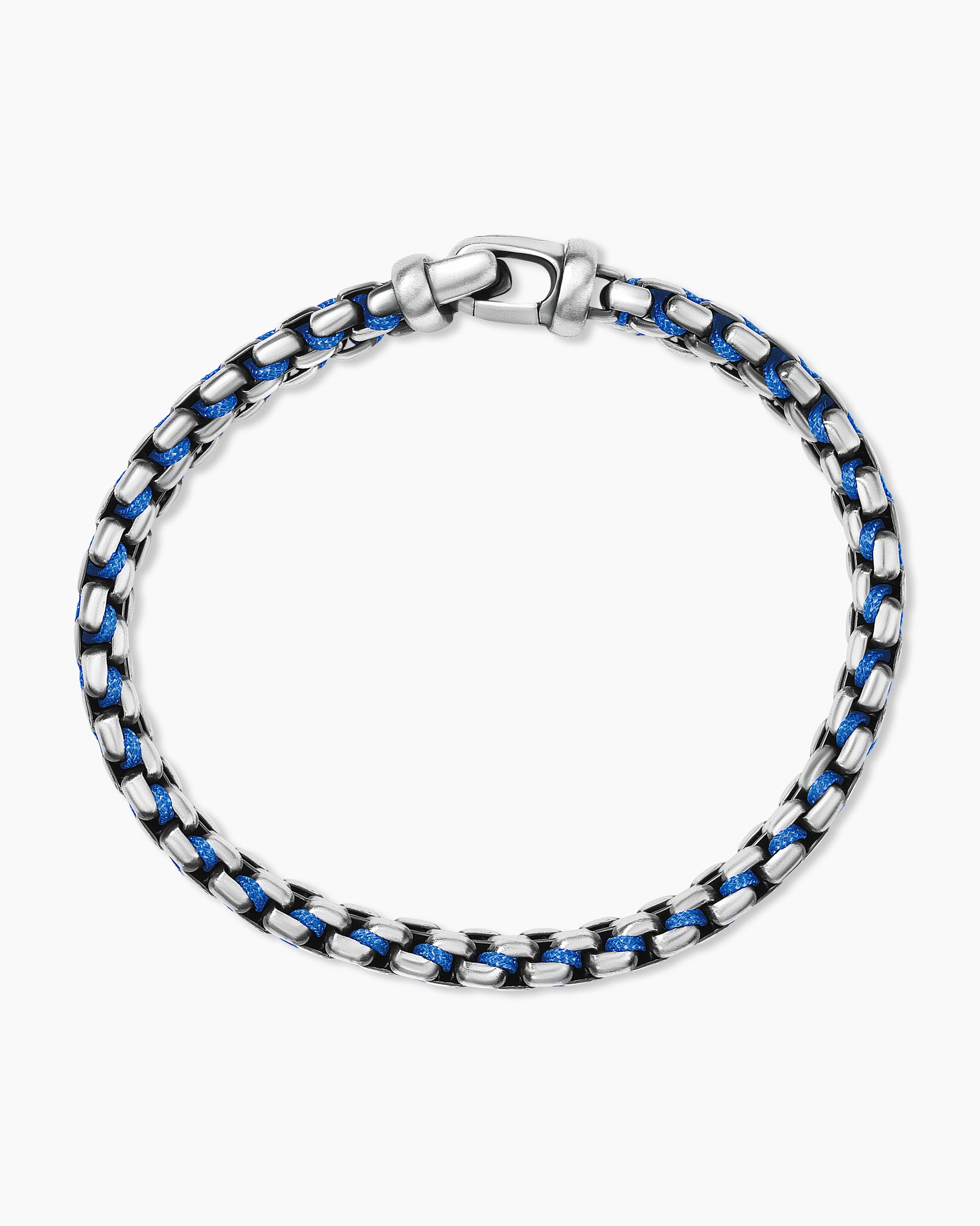 Woven Box Chain Bracelet in Sterling Silver with Blue Nylon, 12mm - Image 3