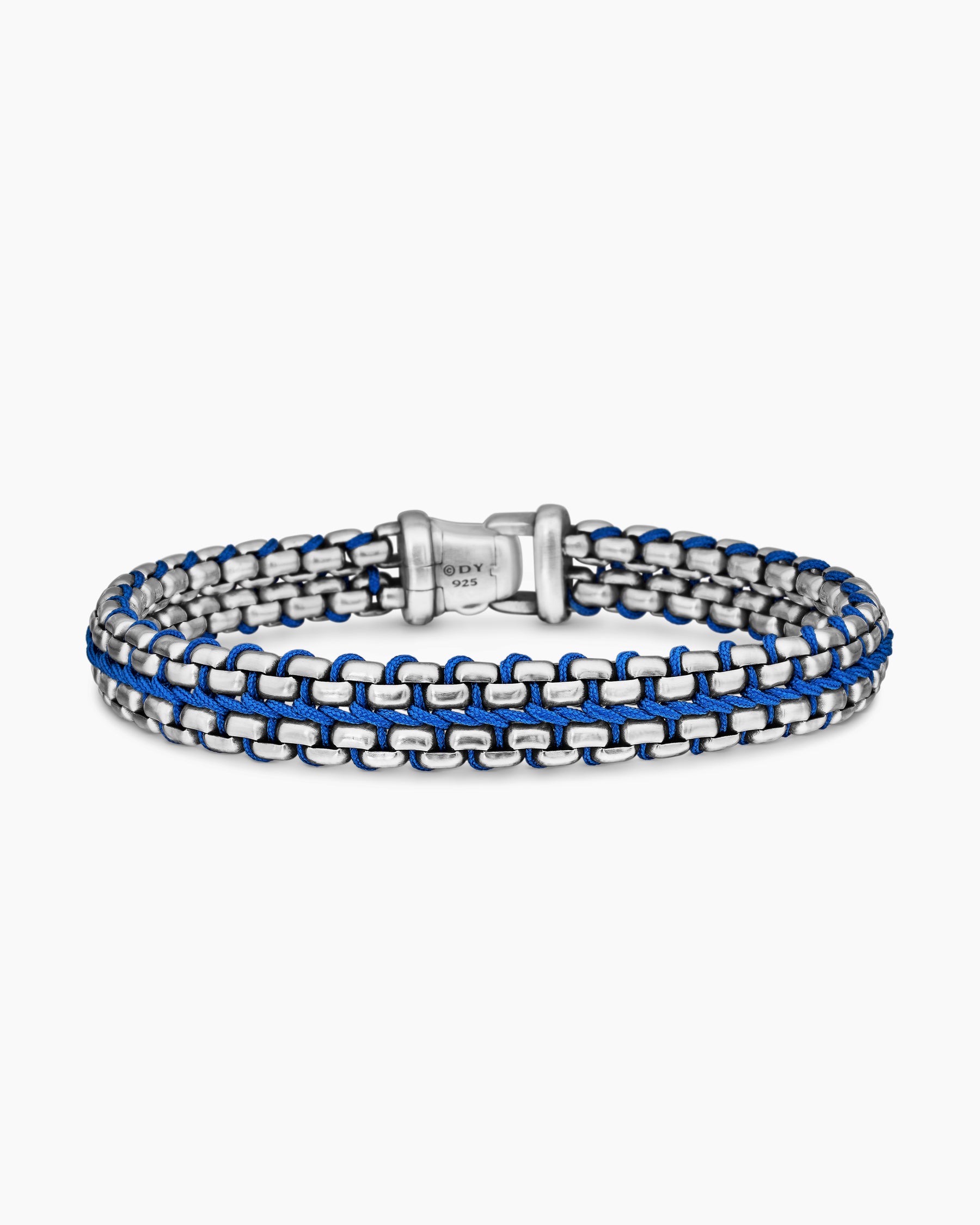 Woven Box Chain Bracelet in Sterling Silver with Blue Nylon, 12mm - Image 4