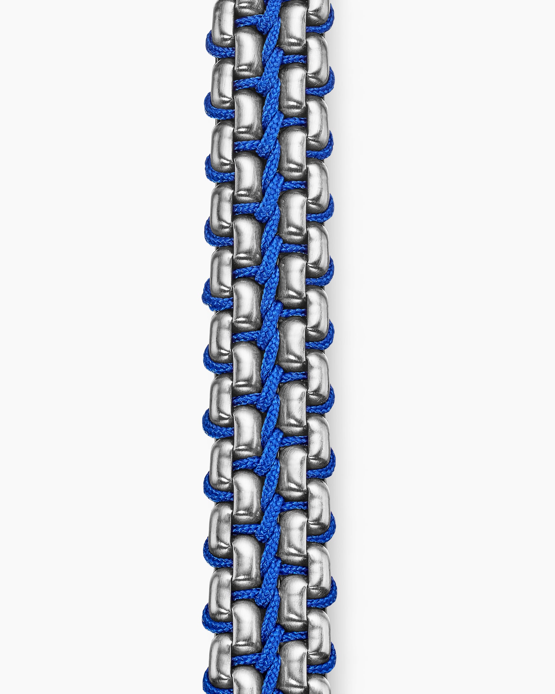 Woven Box Chain Bracelet in Sterling Silver with Blue Nylon, 12mm - Image 5