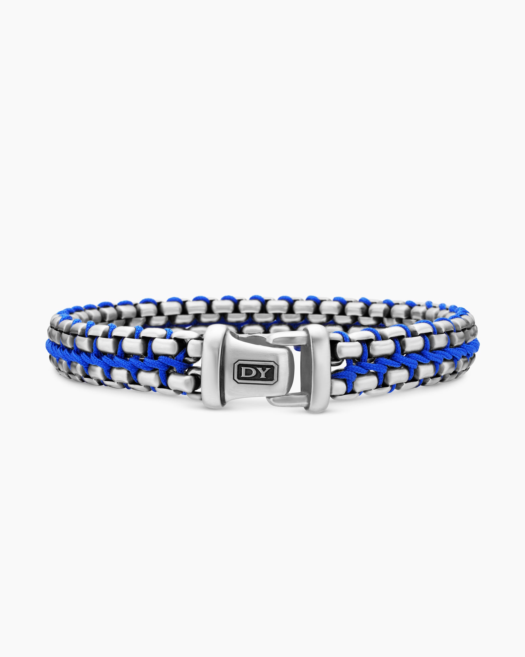 Woven Box Chain Bracelet in Sterling Silver with Blue Nylon, 12mm - Image 6