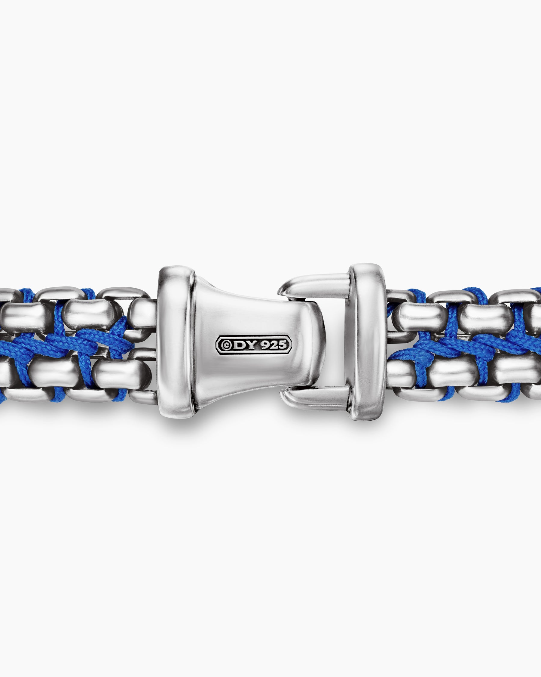 Woven Box Chain Bracelet in Sterling Silver with Blue Nylon, 12mm - Image 7