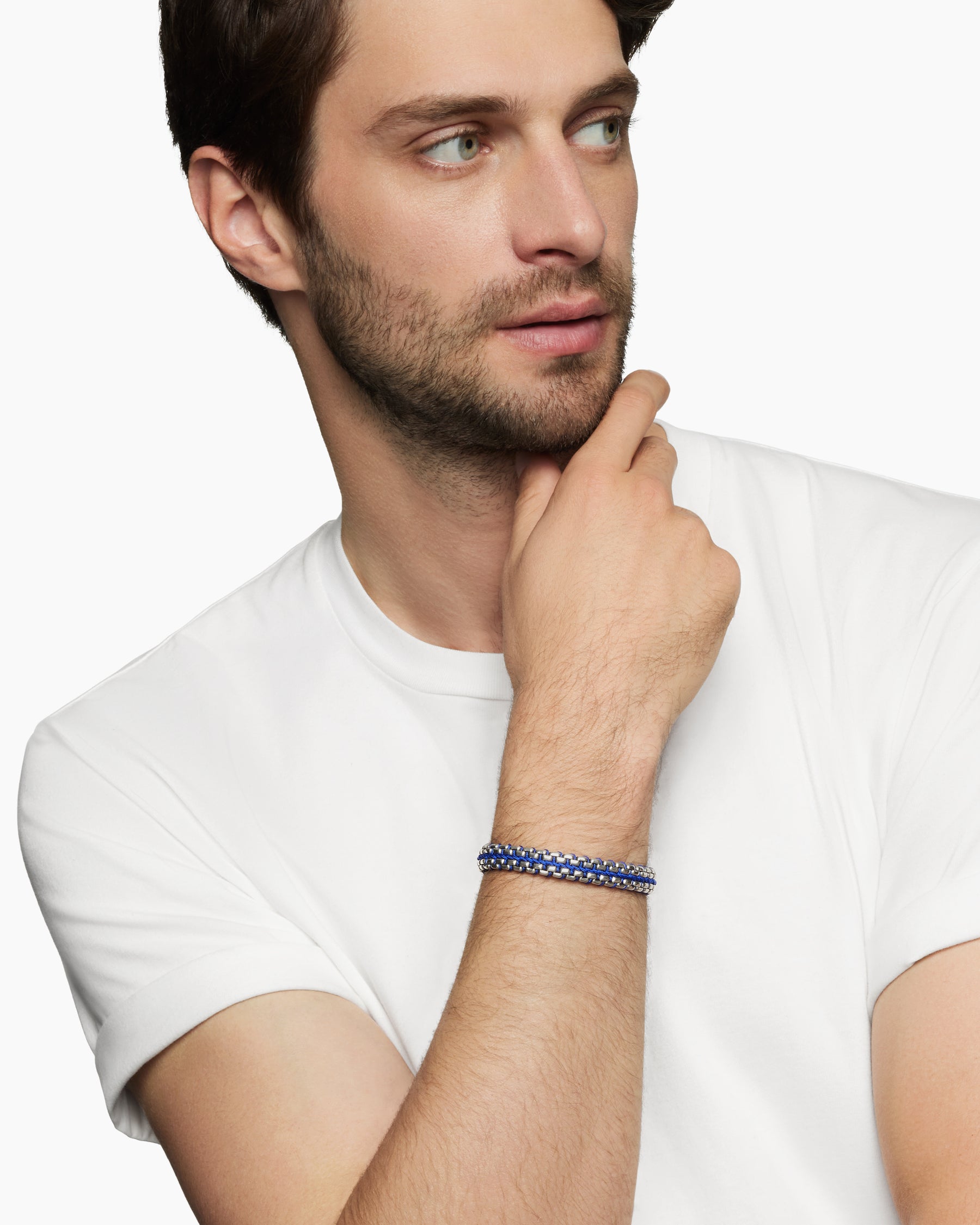 Alternative view of Woven Box Chain Bracelet in Sterling Silver with Blue Nylon, 12mm