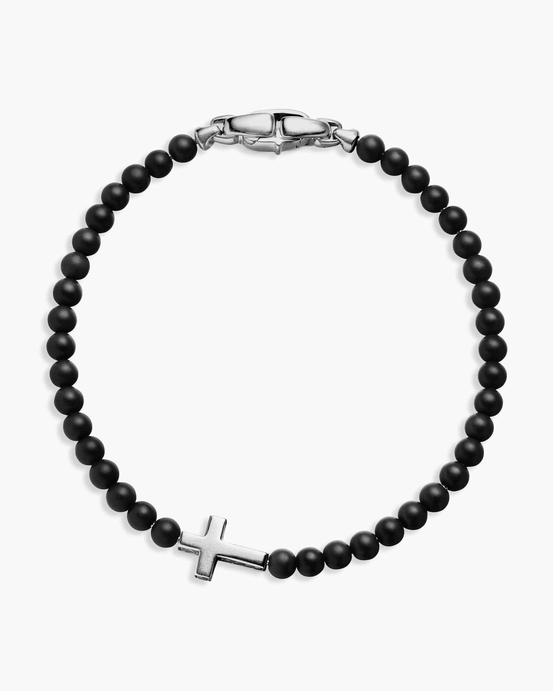 Spiritual Beads Cross Station Bracelet in Sterling Silver with Black Onyx, 4mm - Image 3