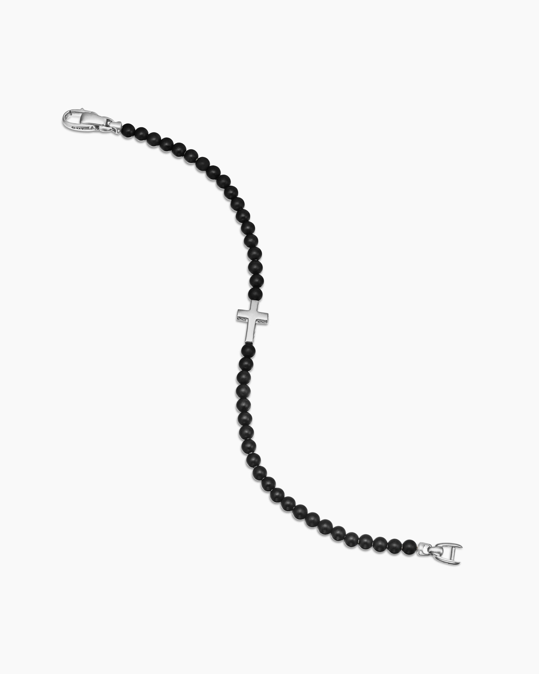 Spiritual Beads Cross Station Bracelet in Sterling Silver with Black Onyx, 4mm - Image 4