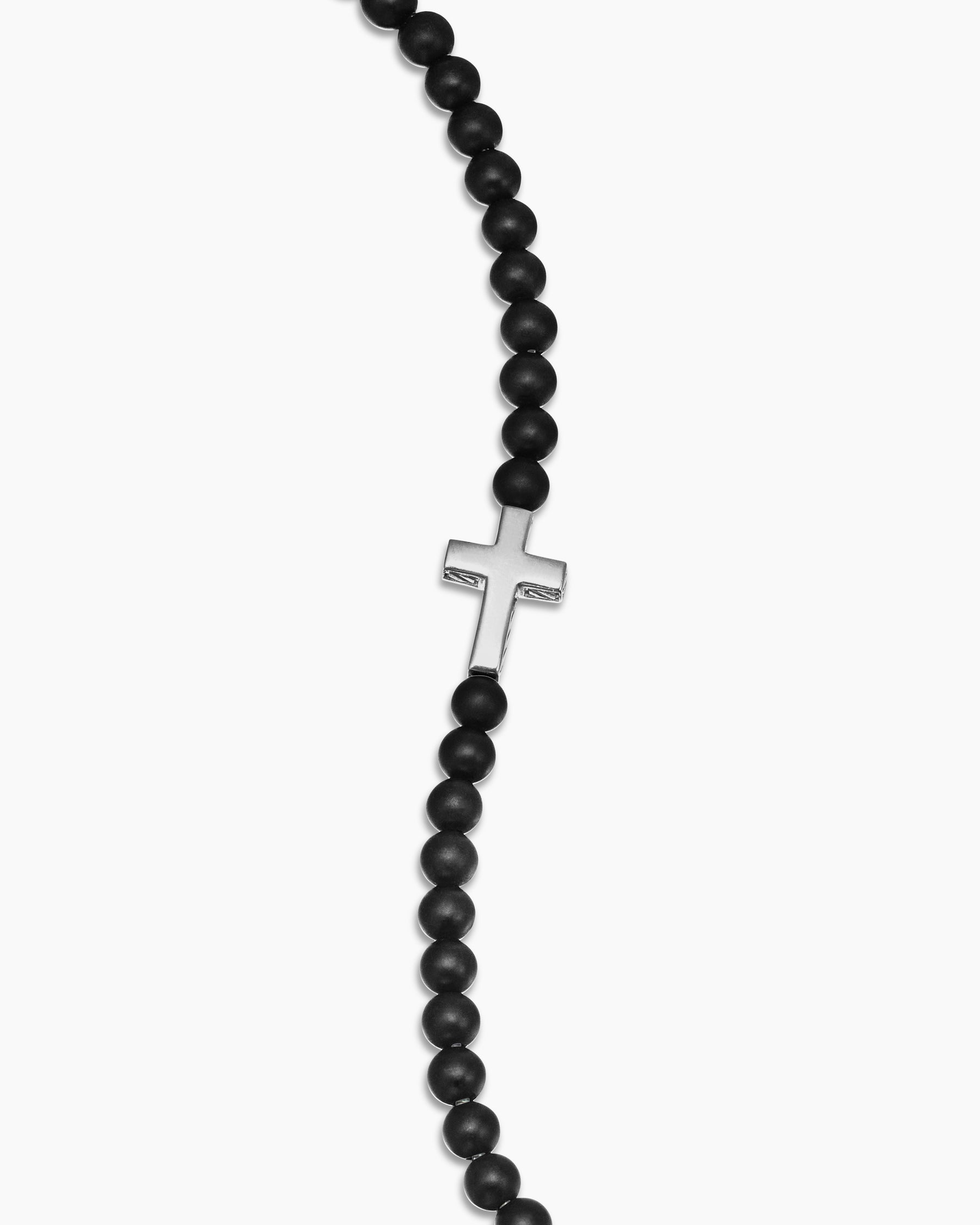 Spiritual Beads Cross Station Bracelet in Sterling Silver with Black Onyx, 4mm - Image 6