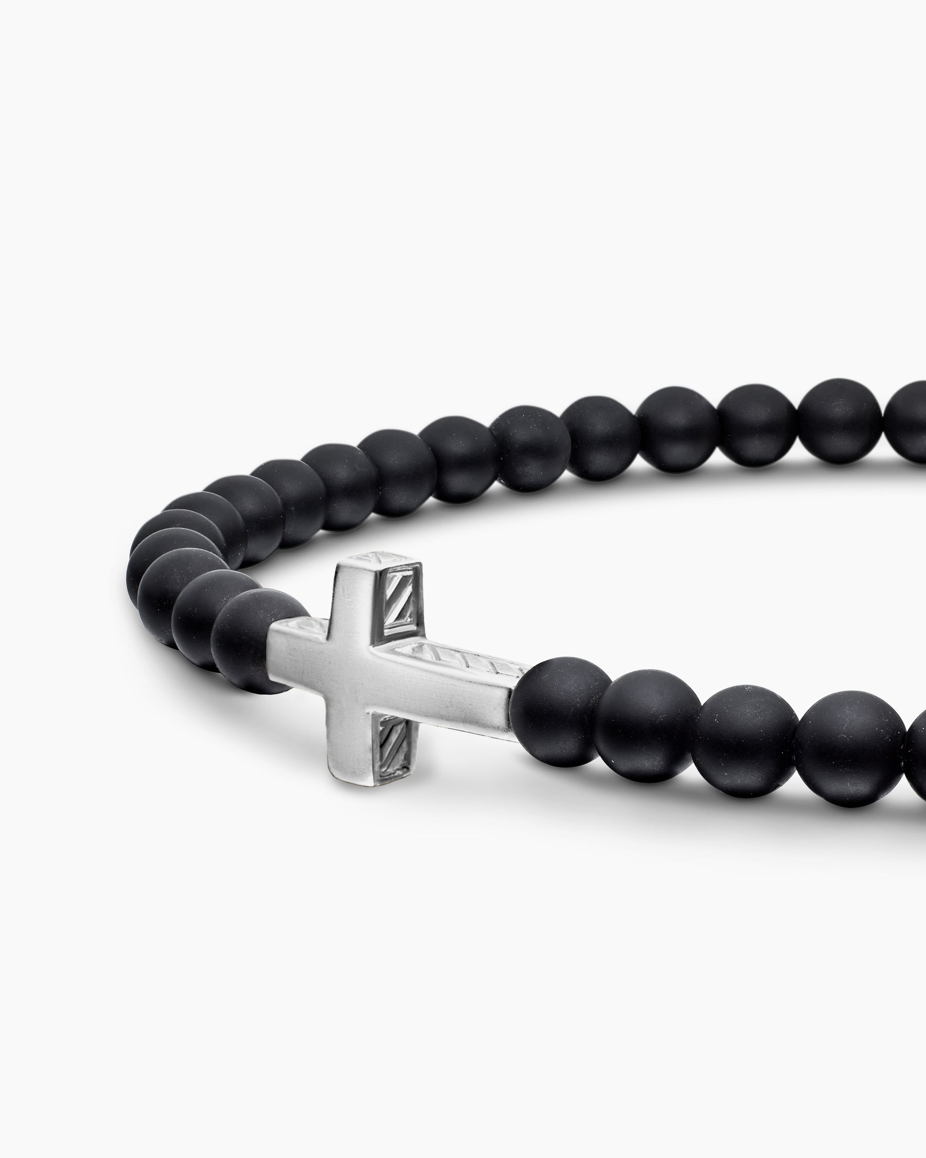 Spiritual Beads Cross Station Bracelet in Sterling Silver with Black Onyx, 4mm - Image 7