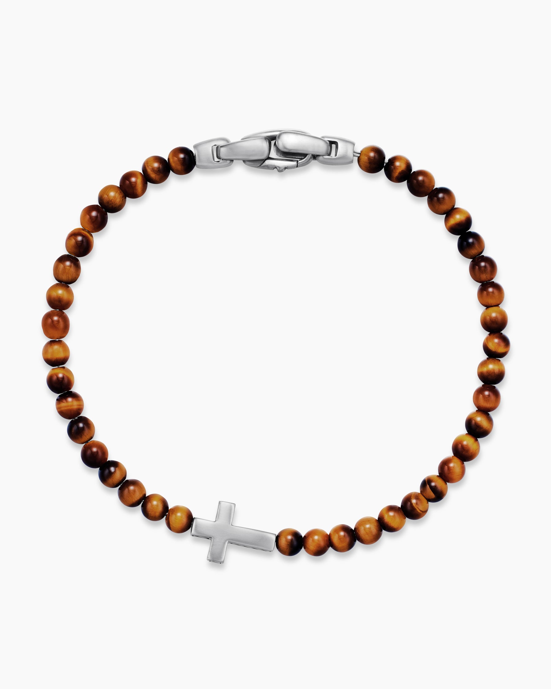 Spiritual Beads Cross Station Bracelet in Sterling Silver with Tiger's Eye, 4mm - Image 3