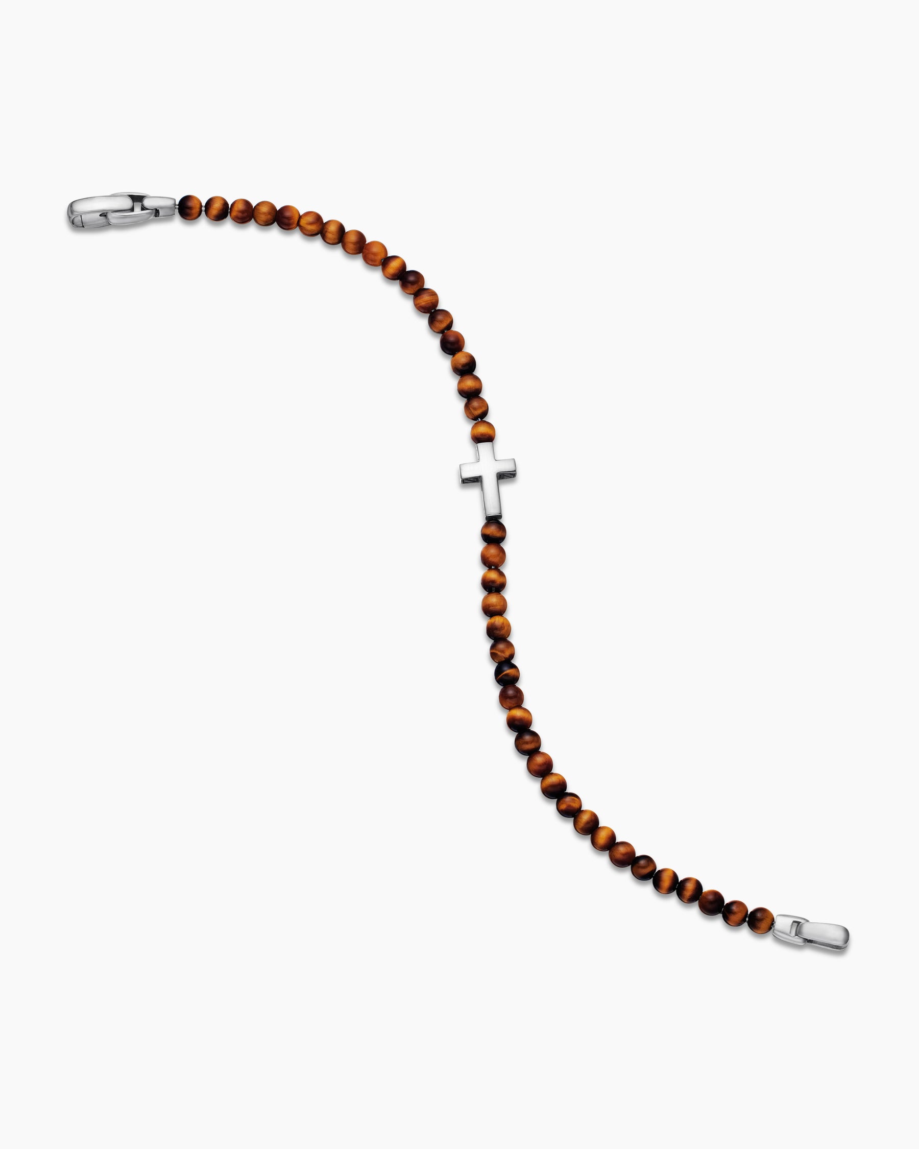 Spiritual Beads Cross Station Bracelet in Sterling Silver with Tiger's Eye, 4mm - Image 4