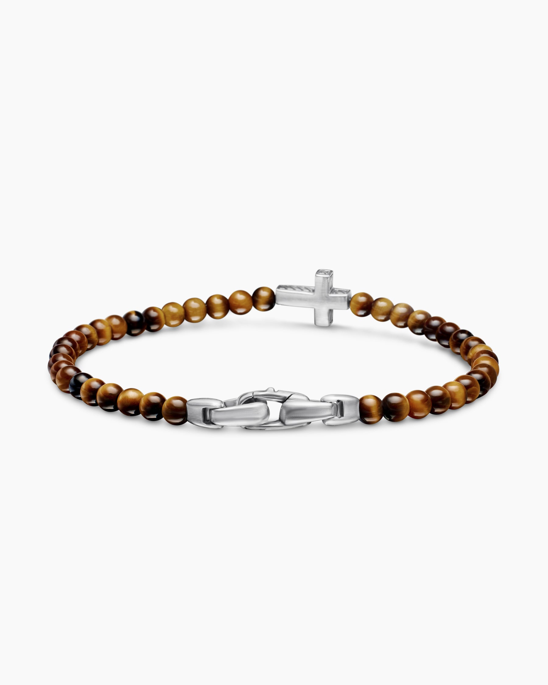 Spiritual Beads Cross Station Bracelet in Sterling Silver with Tiger's Eye, 4mm - Image 5
