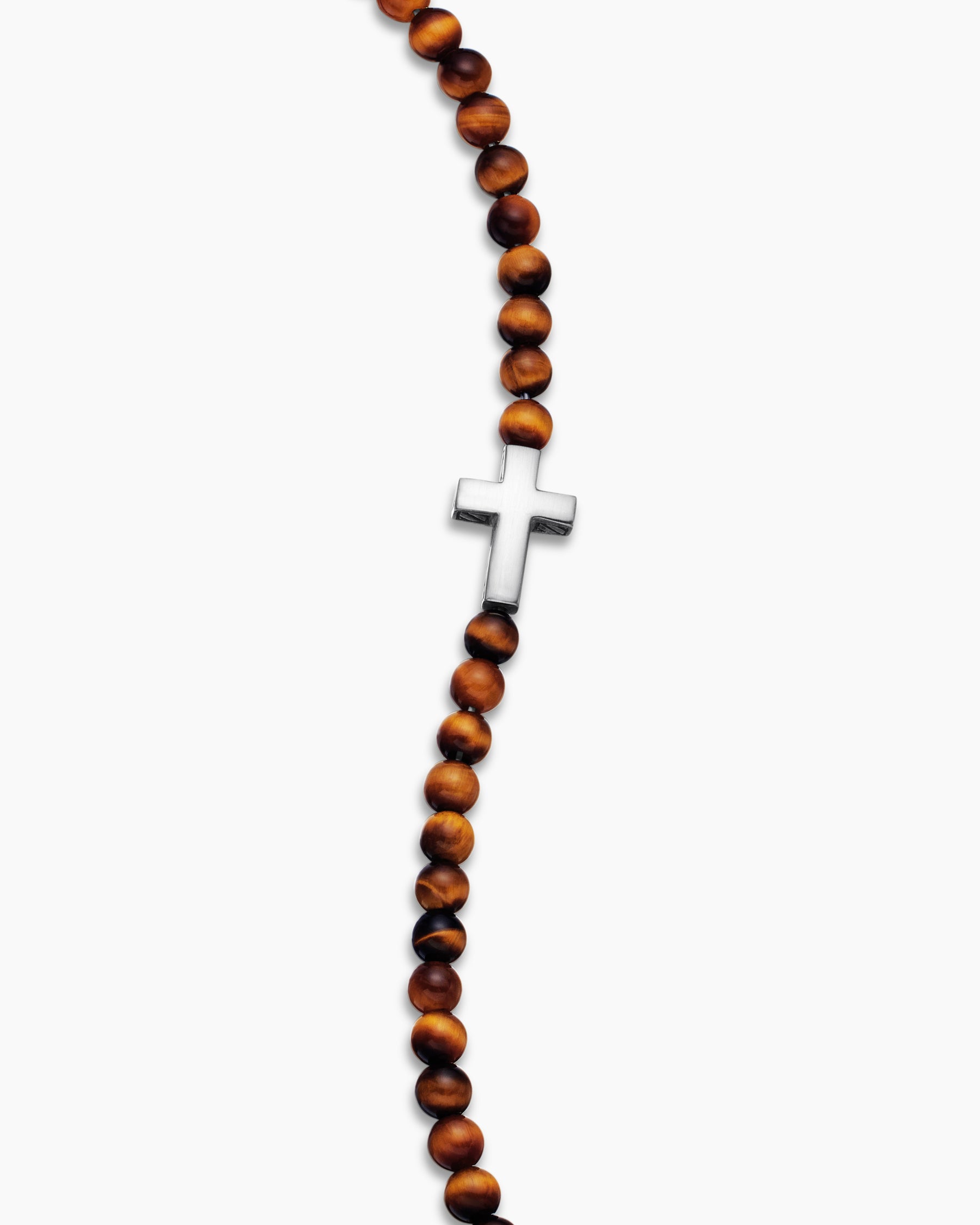 Spiritual Beads Cross Station Bracelet in Sterling Silver with Tiger's Eye, 4mm - Image 6