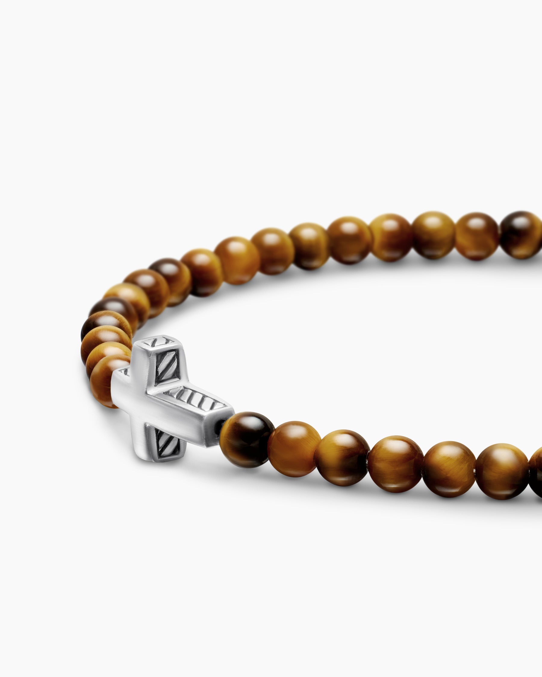 Spiritual Beads Cross Station Bracelet in Sterling Silver with Tiger's Eye, 4mm - Image 7
