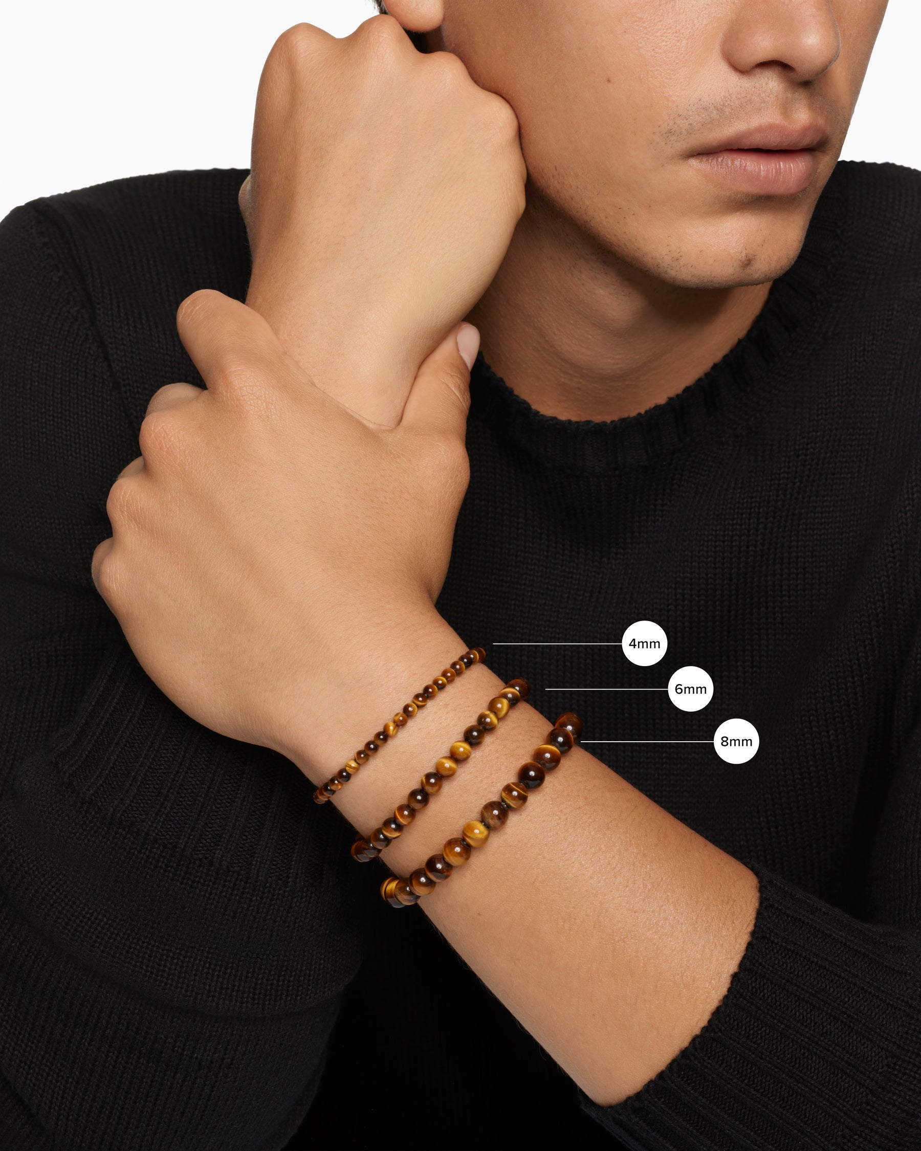 Spiritual Beads Cross Station Bracelet in Sterling Silver with Tiger's Eye, 4mm - Image 9