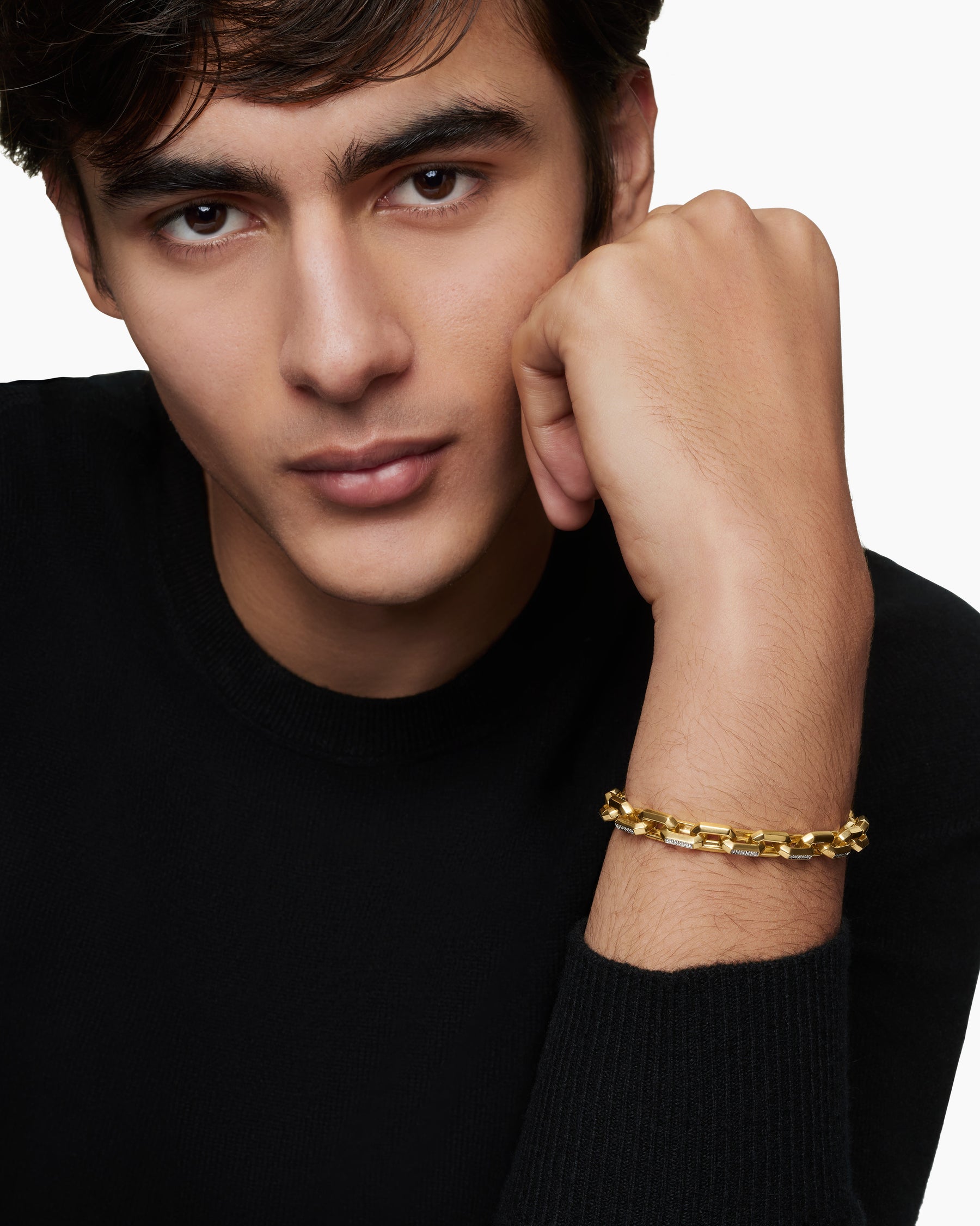 Streamline Heirloom Chain Link Bracelet in 18K Yellow Gold with Pavé Diamonds, 7.5mm - Image 8