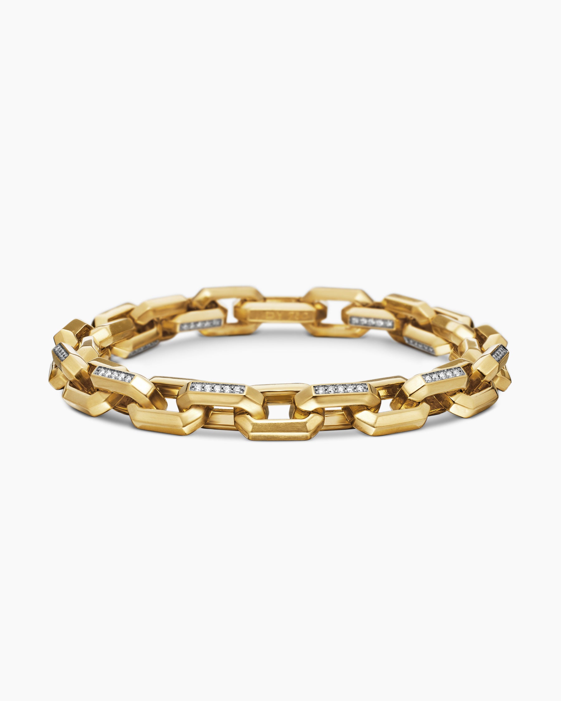 Streamline Heirloom Chain Link Bracelet in 18K Yellow Gold with Pavé Diamonds, 7.5mm