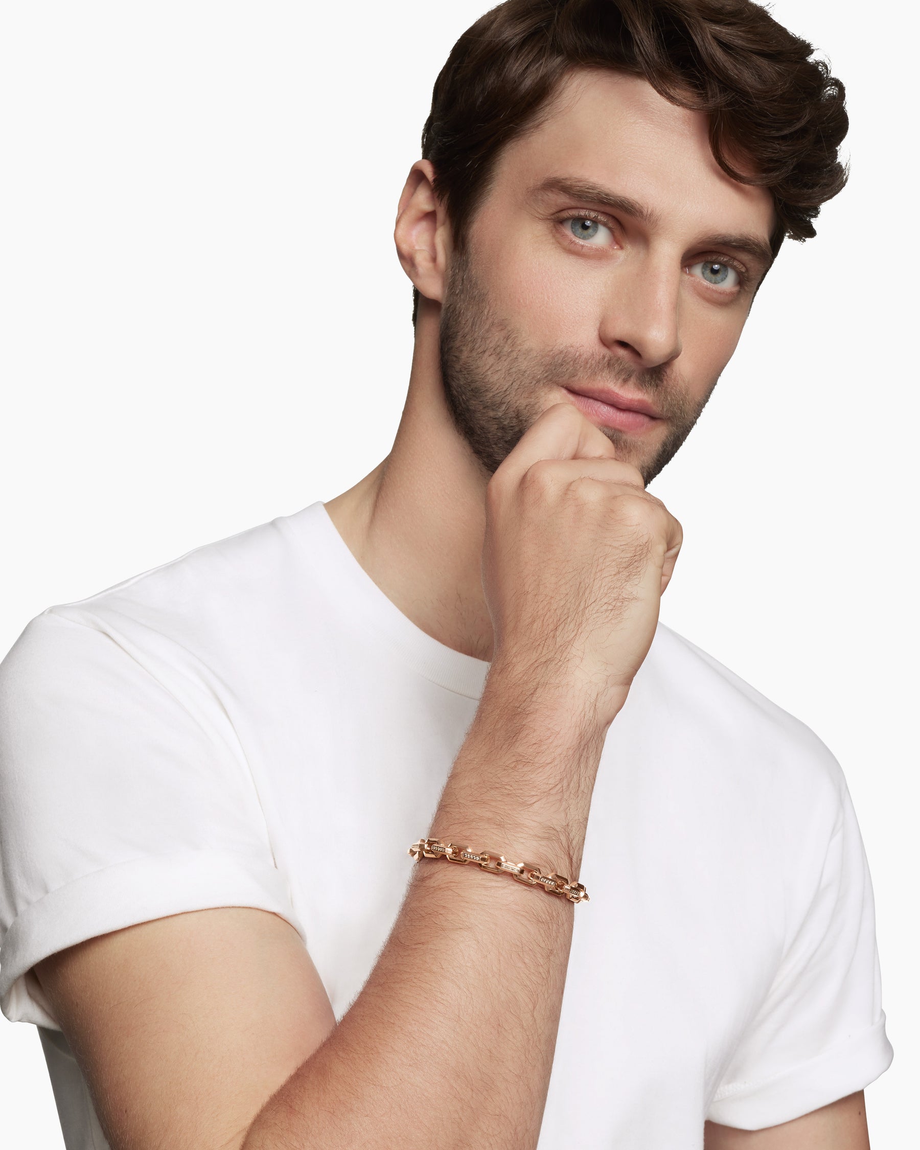 Alternative view of Streamline Heirloom Chain Link Bracelet in 18K Rose Gold with Pavé Cognac Diamonds, 7.5mm