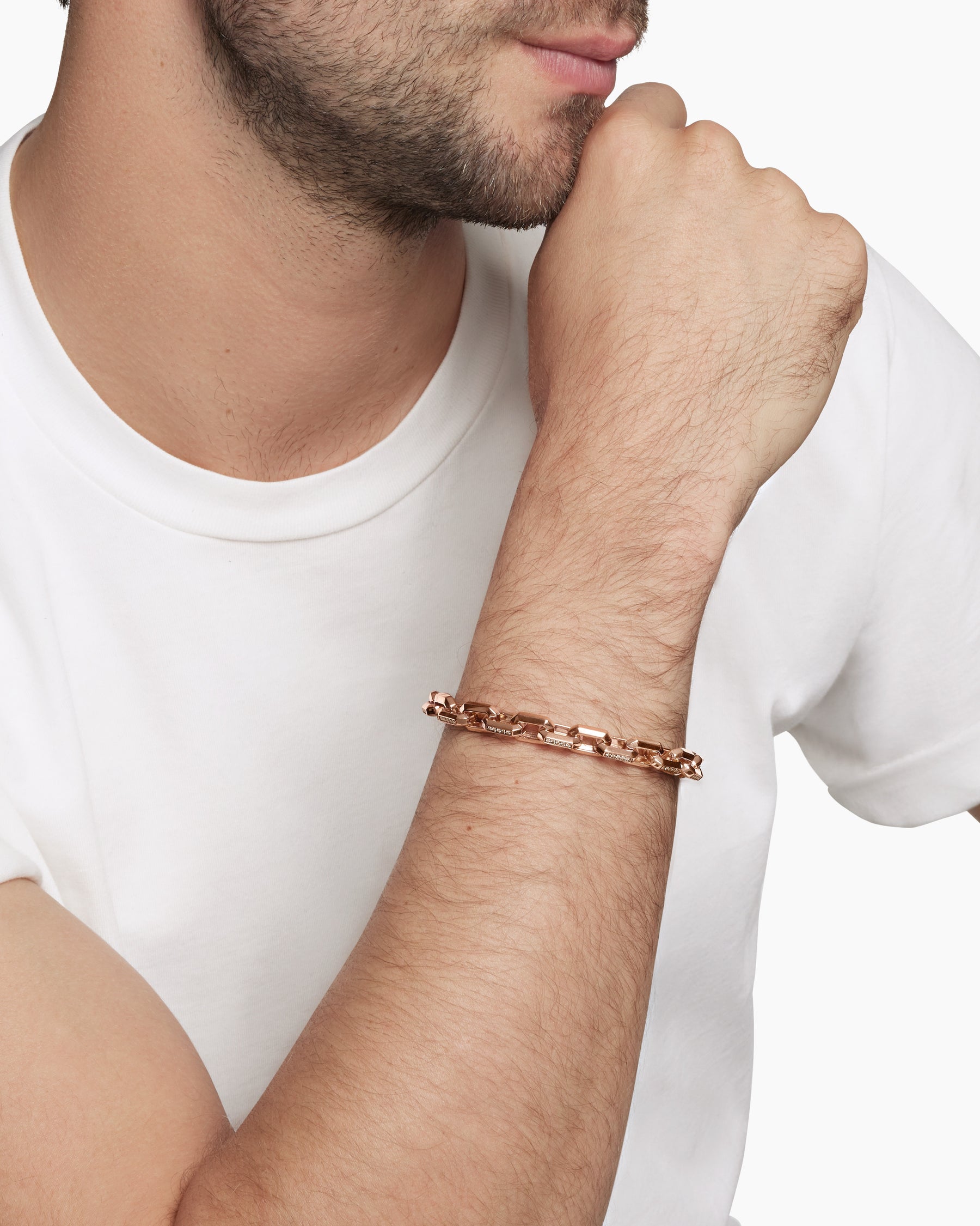 Streamline Heirloom Chain Link Bracelet in 18K Rose Gold with Pavé Cognac Diamonds, 7.5mm - Image 8