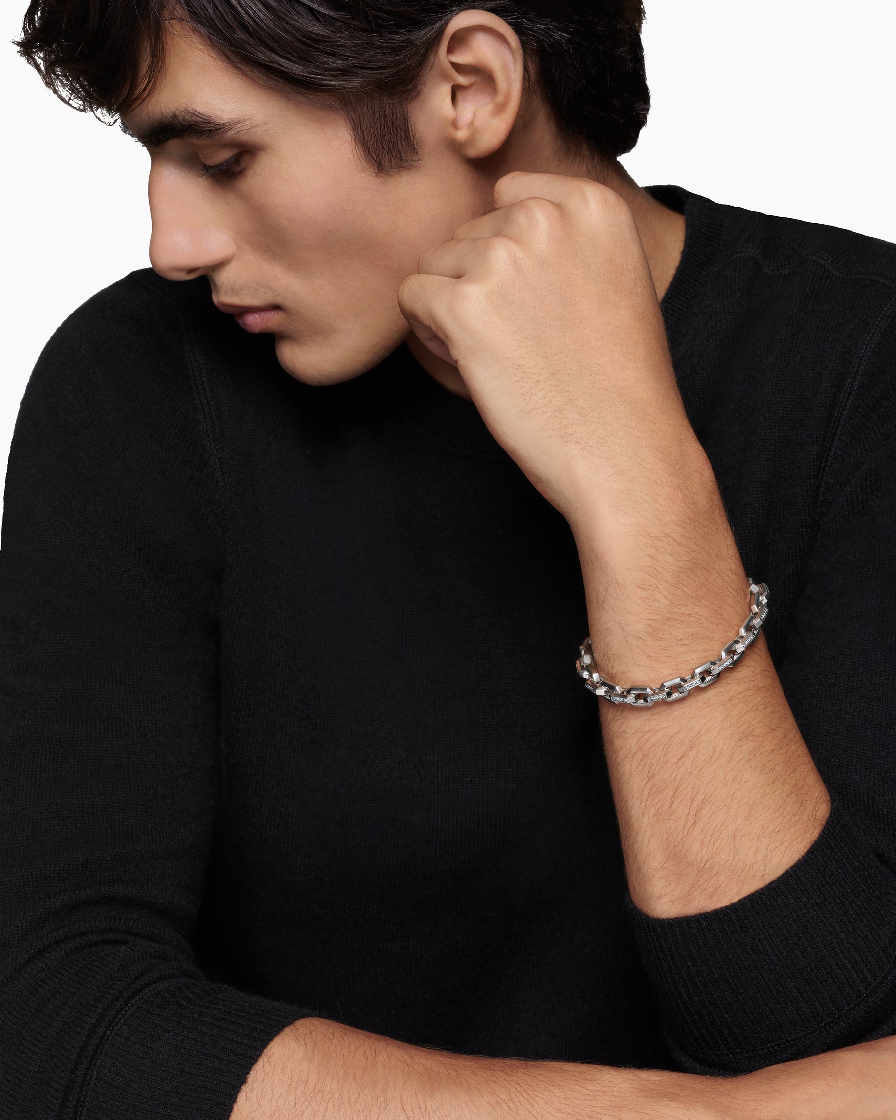 Alternative view of Streamline Heirloom Chain Link Bracelet in Platinum with Diamonds, 7.5mm