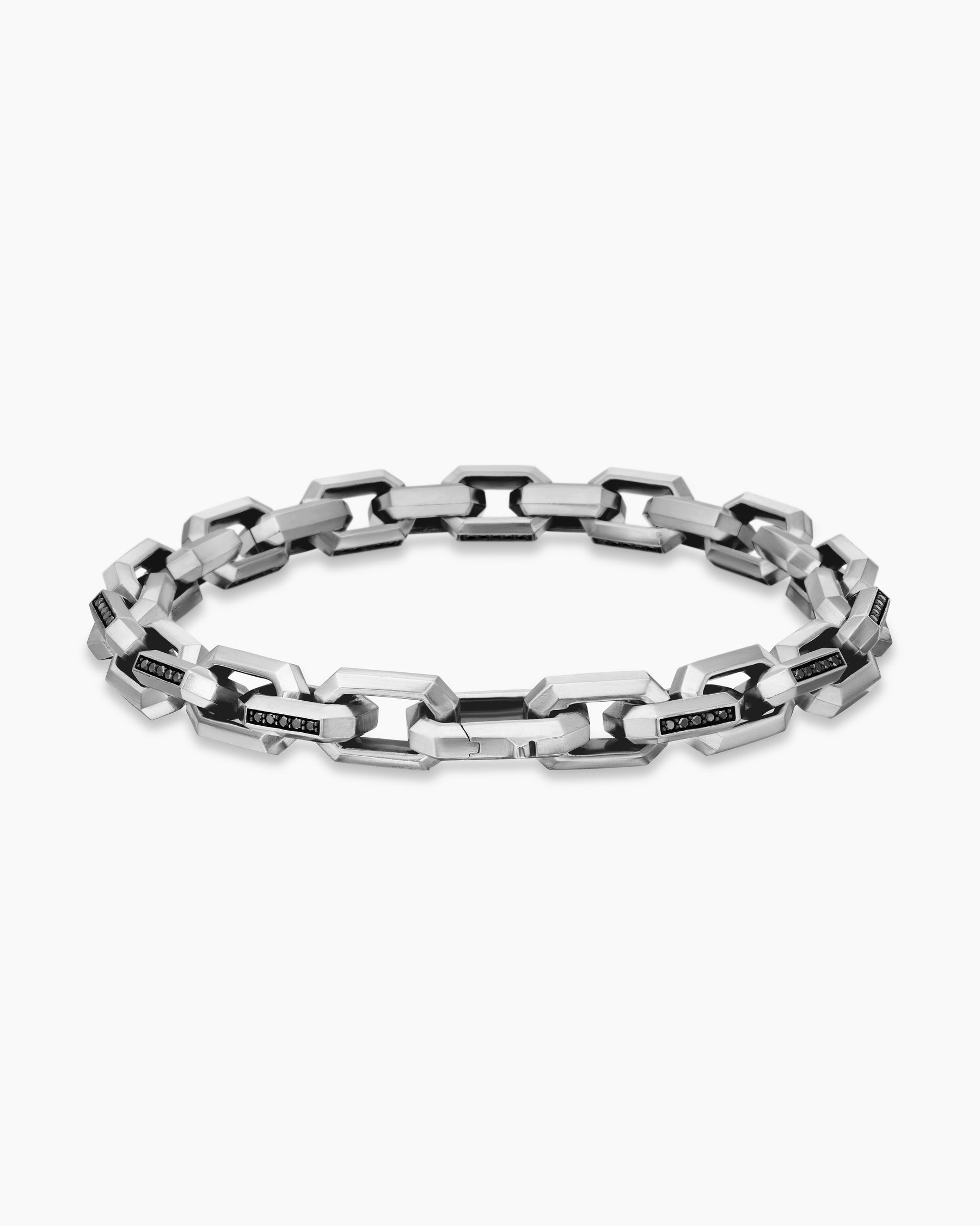 Streamline Heirloom Chain Link Bracelet in Sterling Silver with Pavé Black Diamonds, 7.5mm - Image 5
