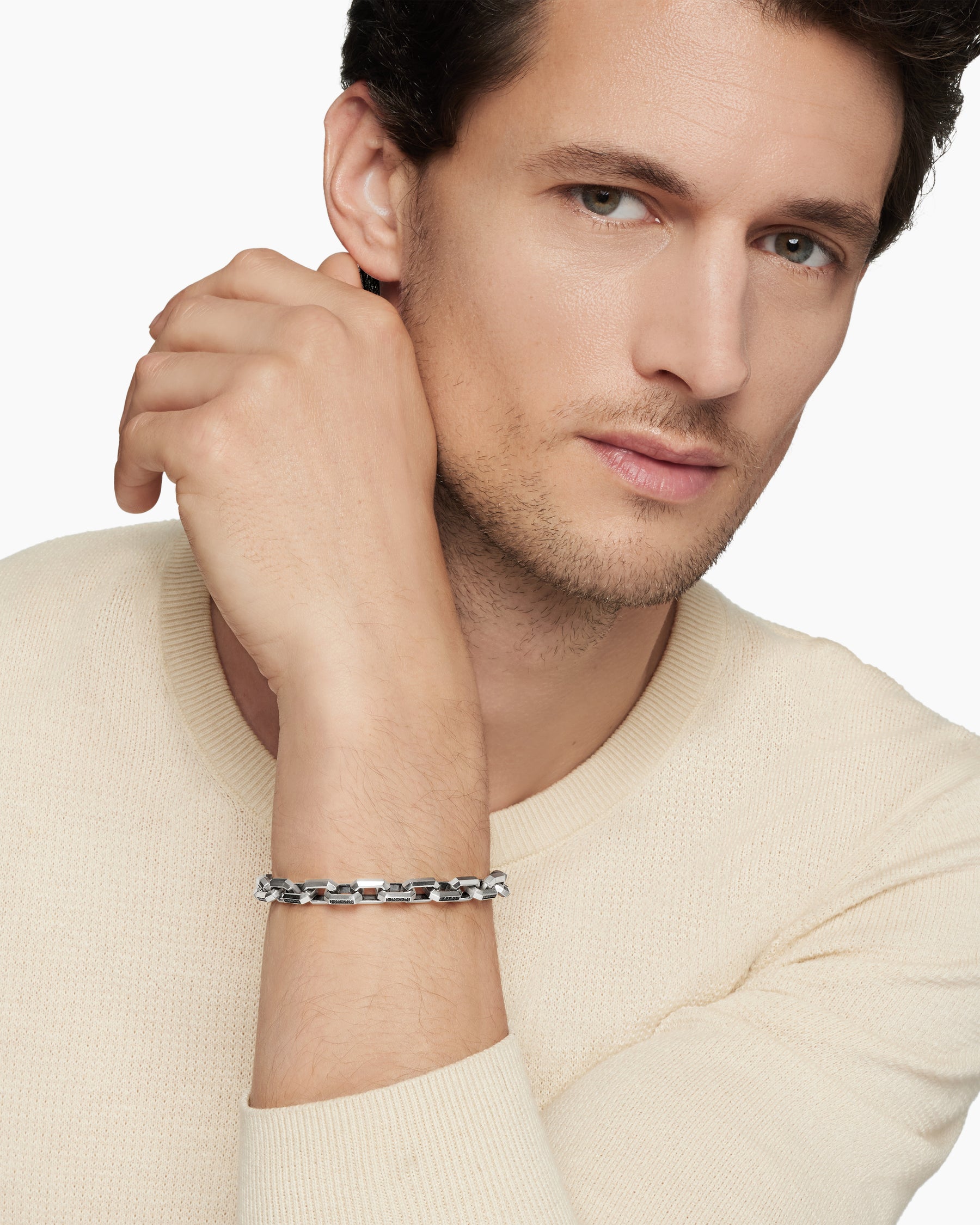 Streamline Heirloom Chain Link Bracelet in Sterling Silver with Pavé Black Diamonds, 7.5mm - Image 8