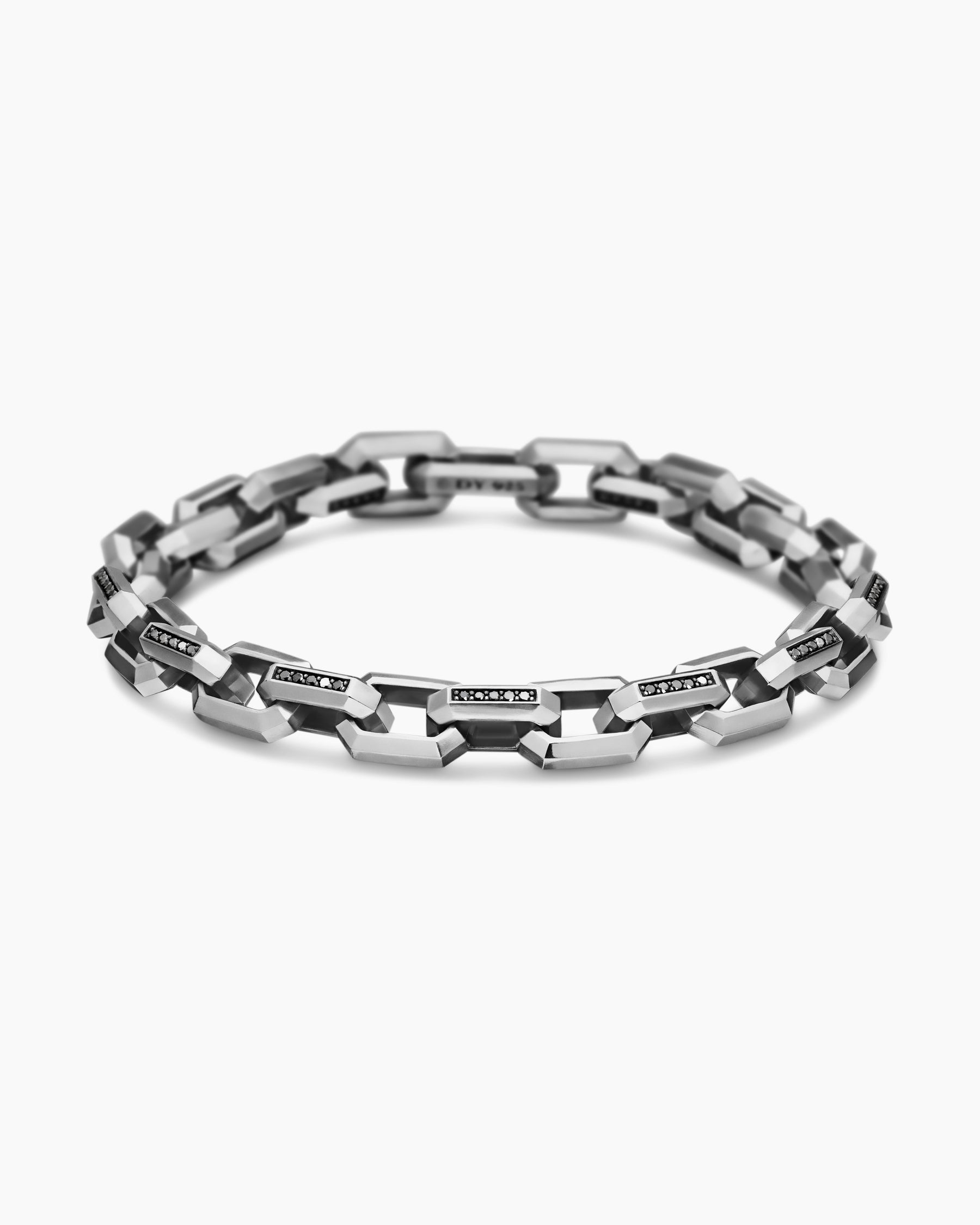 Streamline Heirloom Chain Link Bracelet in Sterling Silver with Pavé Black Diamonds, 7.5mm