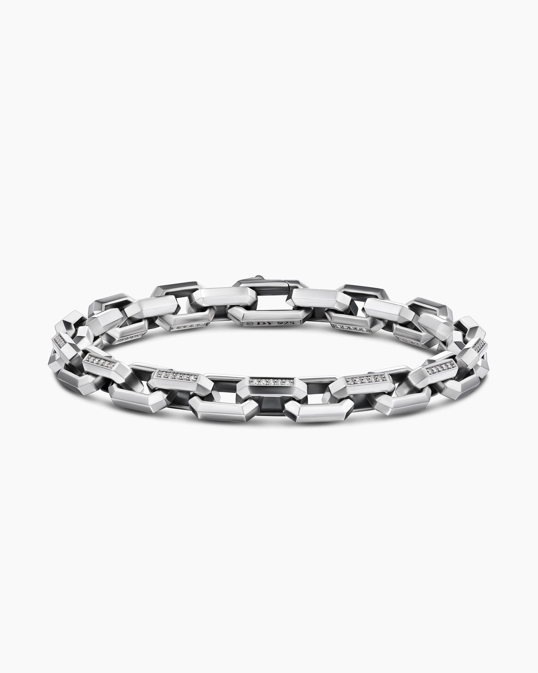 Streamline Heirloom Chain Link Bracelet in Sterling Silver with Diamonds, 7.5mm
