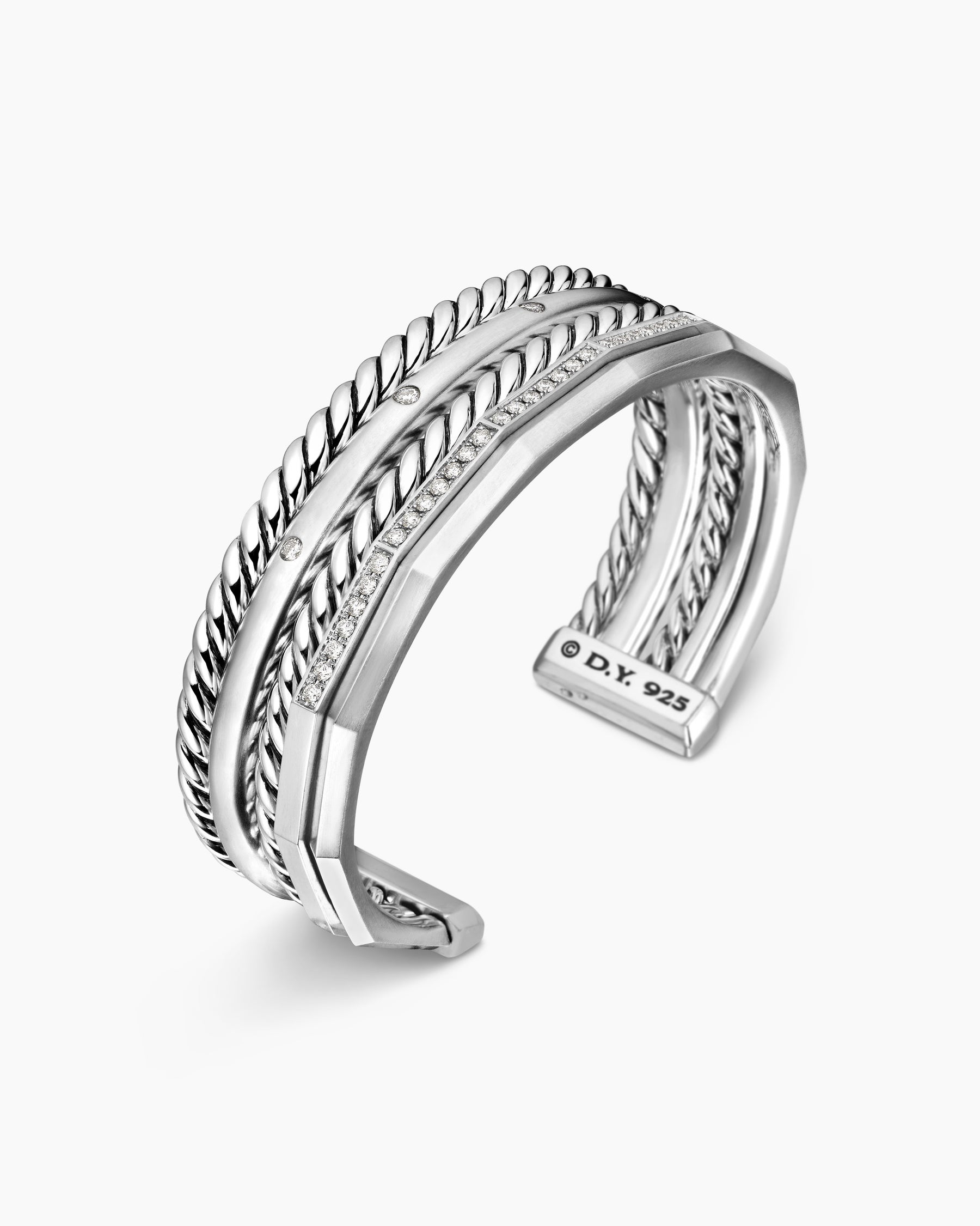 Stax Five Row Cuff Bracelet in Sterling Silver with Diamonds, 16mm - Image 3
