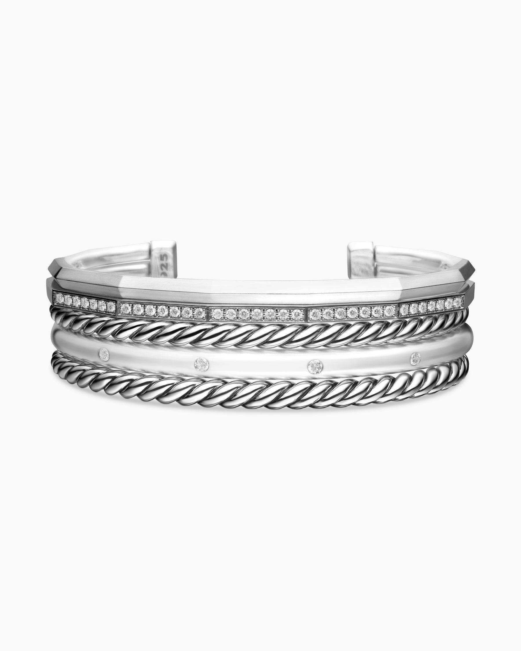 Stax Five Row Cuff Bracelet in Sterling Silver with Diamonds, 16mm - Image 4