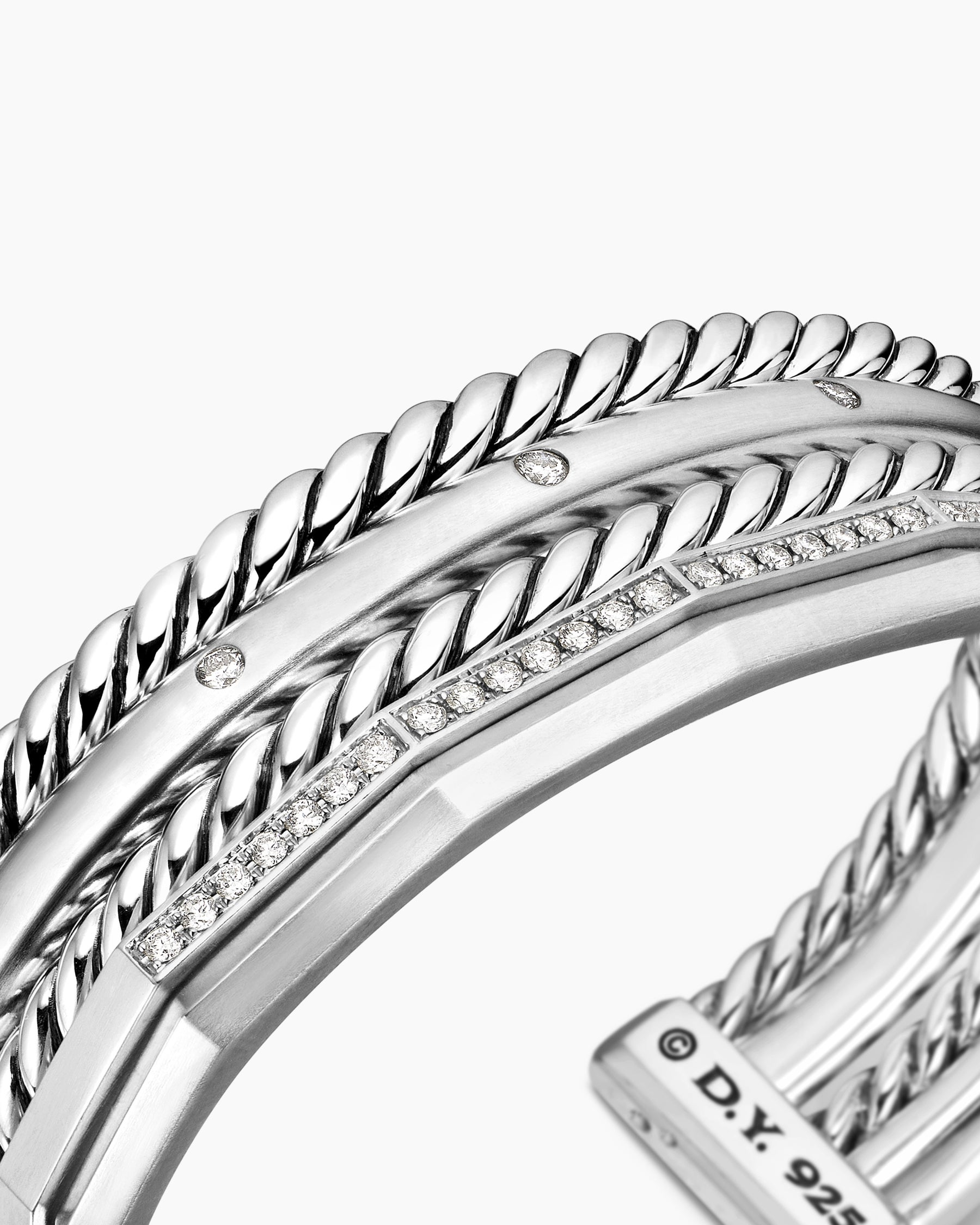 Stax Five Row Cuff Bracelet in Sterling Silver with Diamonds, 16mm - Image 5
