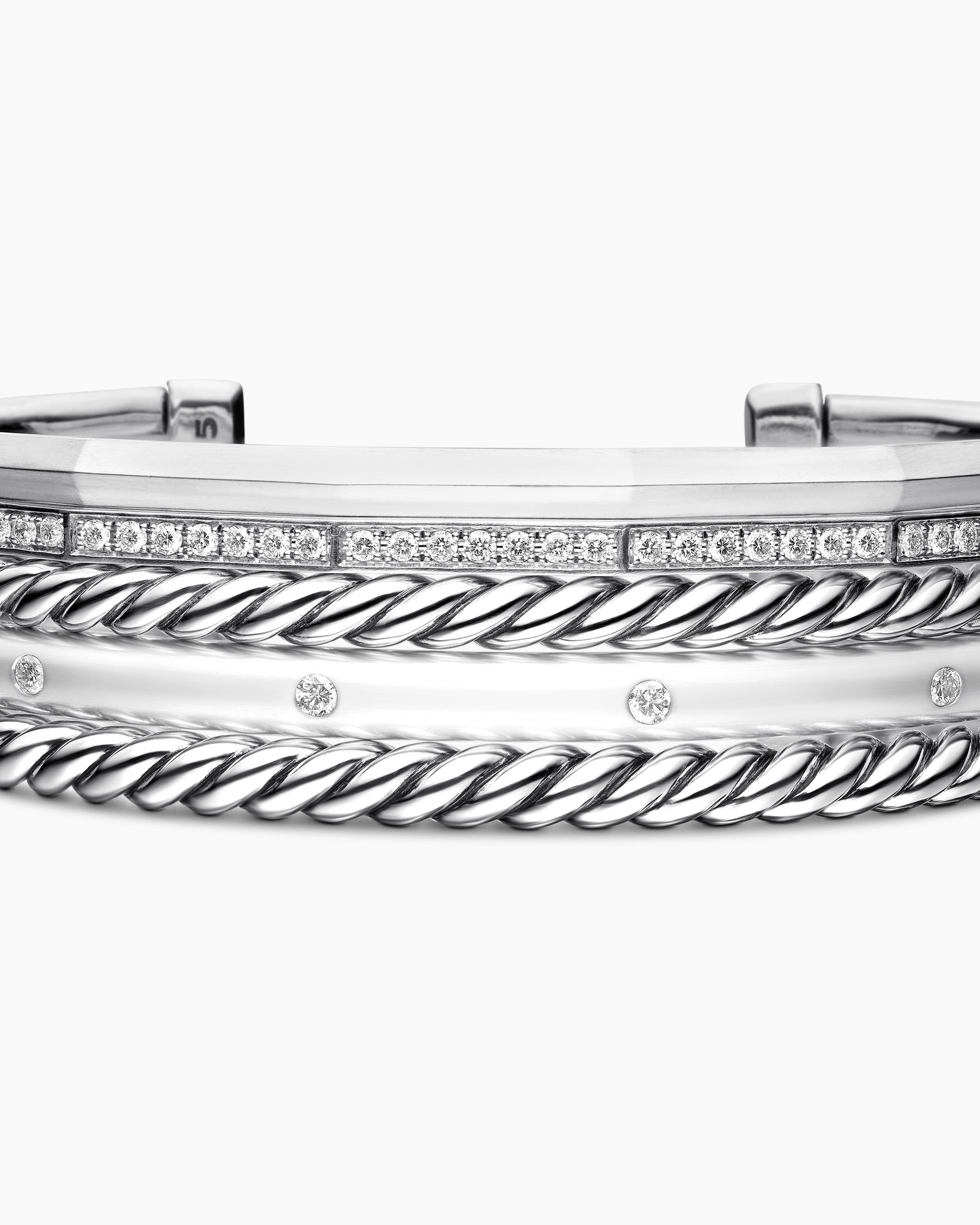 Stax Five Row Cuff Bracelet in Sterling Silver with Diamonds, 16mm - Image 6