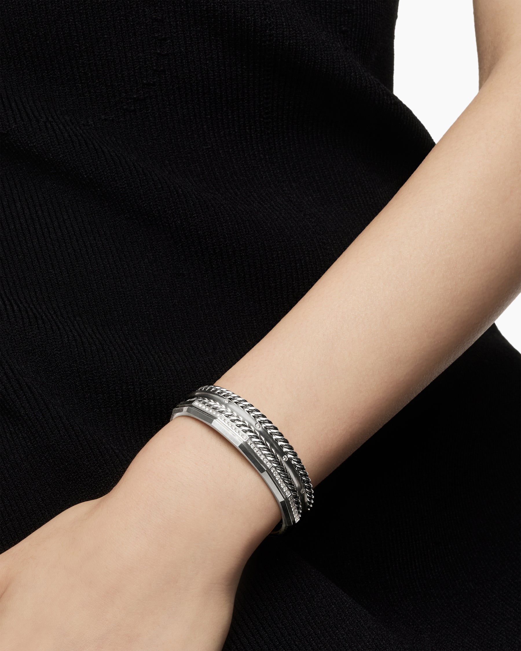 Stax Five Row Cuff Bracelet in Sterling Silver with Diamonds, 16mm - Image 7