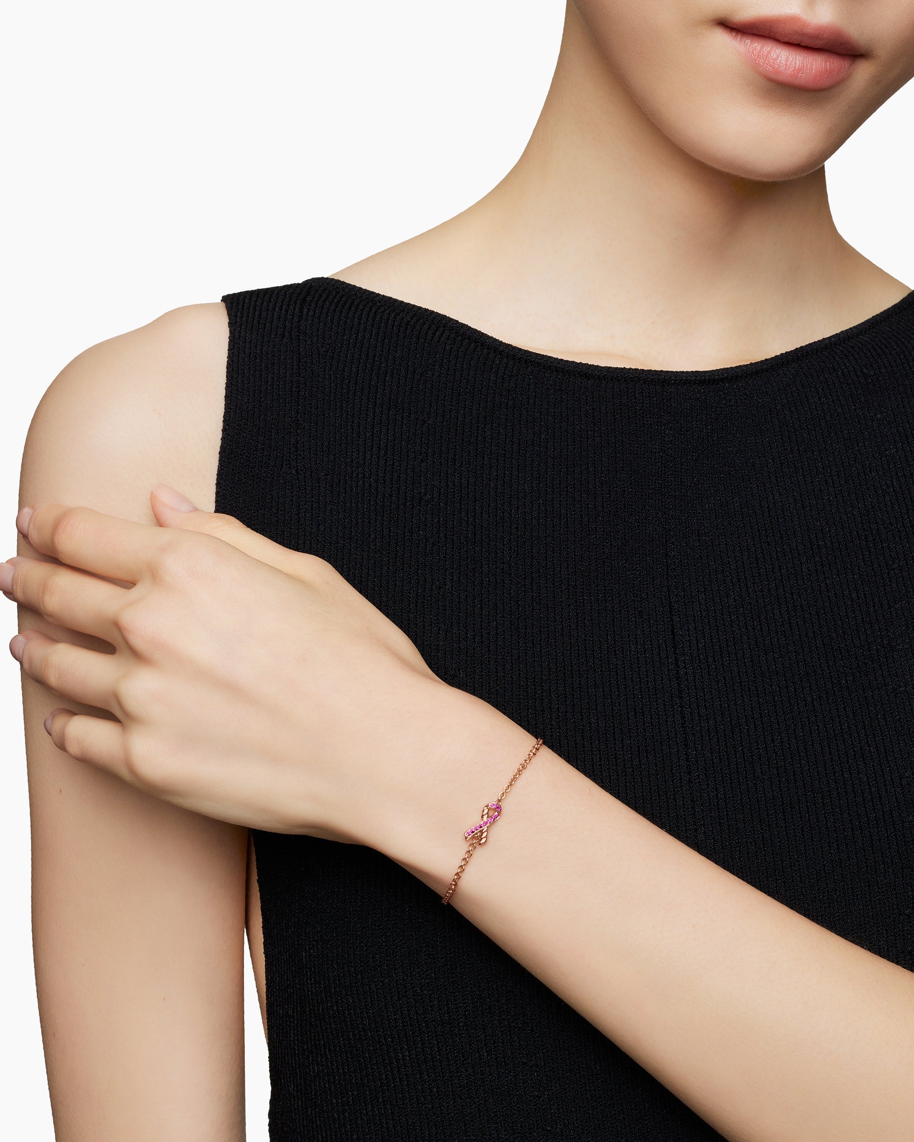Alternative view of Cable Collectibles Ribbon Chain Bracelet in 18K Rose Gold with Pavé Pink Sapphires, 15mm
