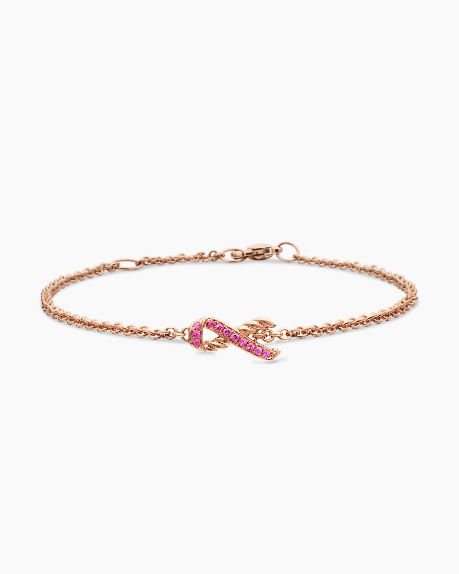 Cable Collectibles Ribbon Chain Bracelet in 18K Rose Gold with Pavé Pink Sapphires, 15mm