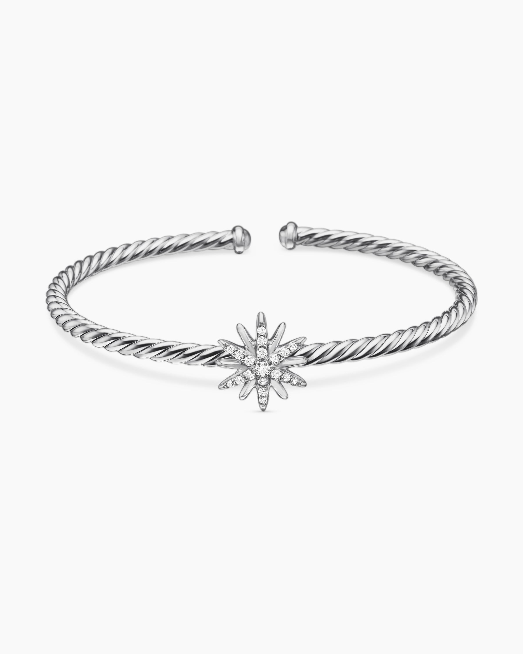 Starburst Center Station Bracelet in Sterling Silver with Diamonds, 3mm - Image 4