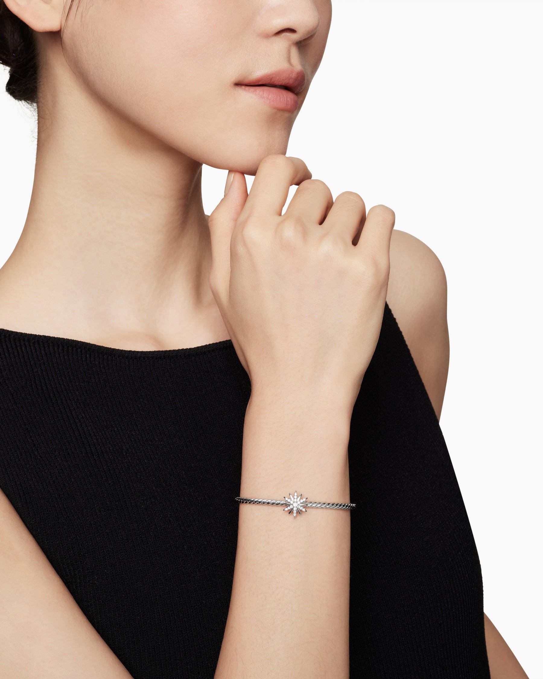 Starburst Center Station Bracelet in Sterling Silver with Diamonds, 3mm - Image 6