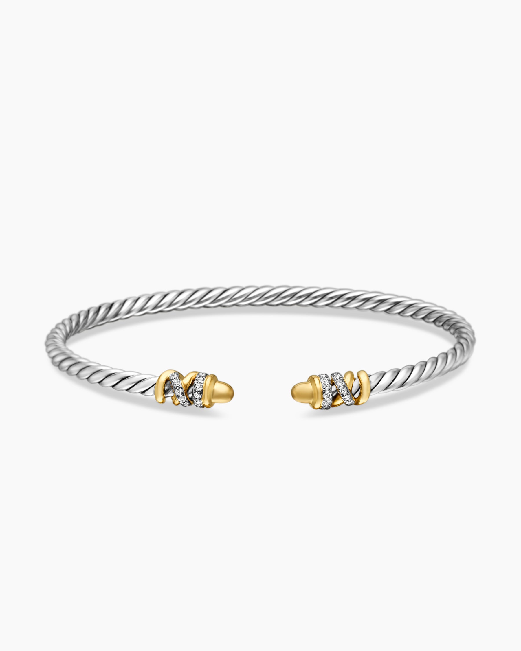Petite Helena Classic Cable Bracelet in Sterling Silver with 18K Yellow Gold, Gold Domes and Diamonds, 3mm - Image 4