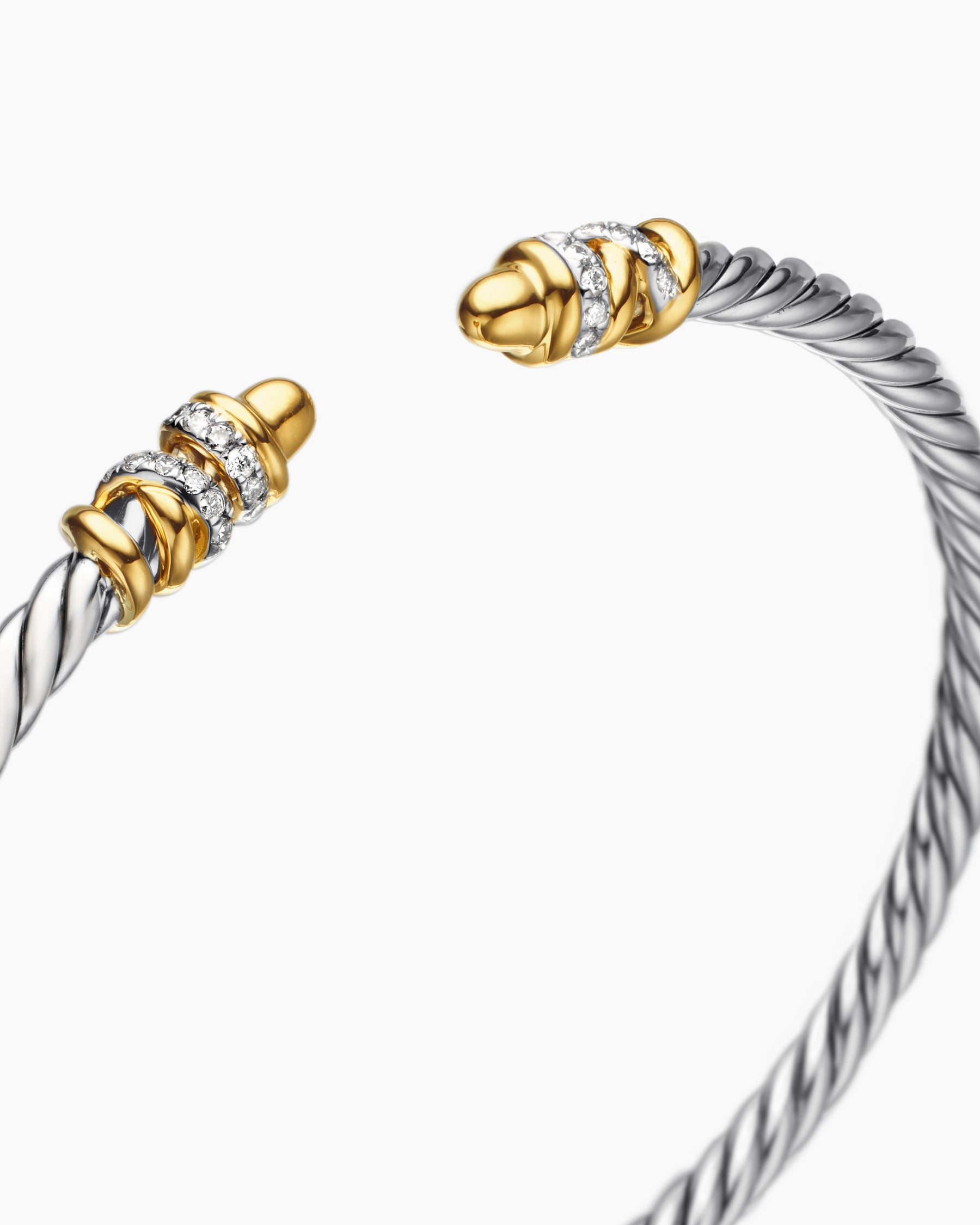 Petite Helena Classic Cable Bracelet in Sterling Silver with 18K Yellow Gold, Gold Domes and Diamonds, 3mm - Image 5