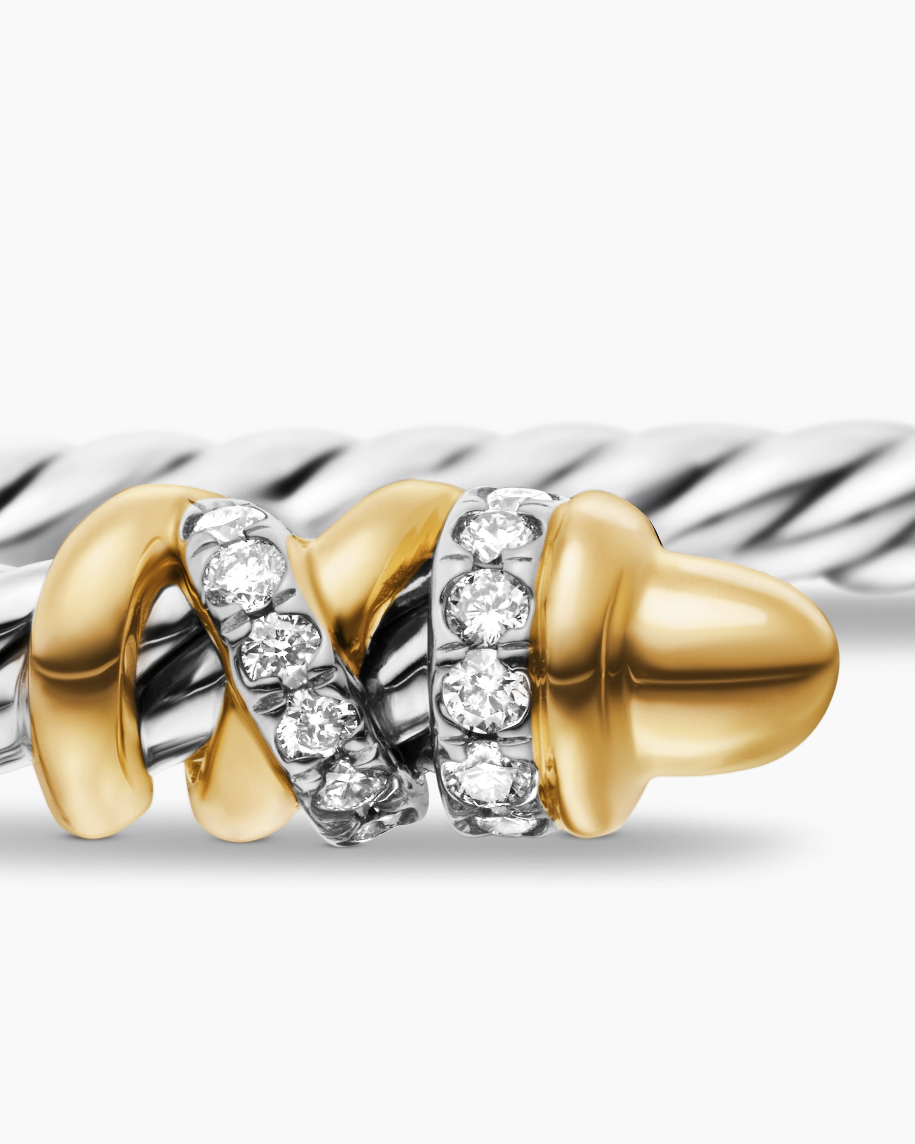 Petite Helena Classic Cable Bracelet in Sterling Silver with 18K Yellow Gold, Gold Domes and Diamonds, 3mm - Image 6