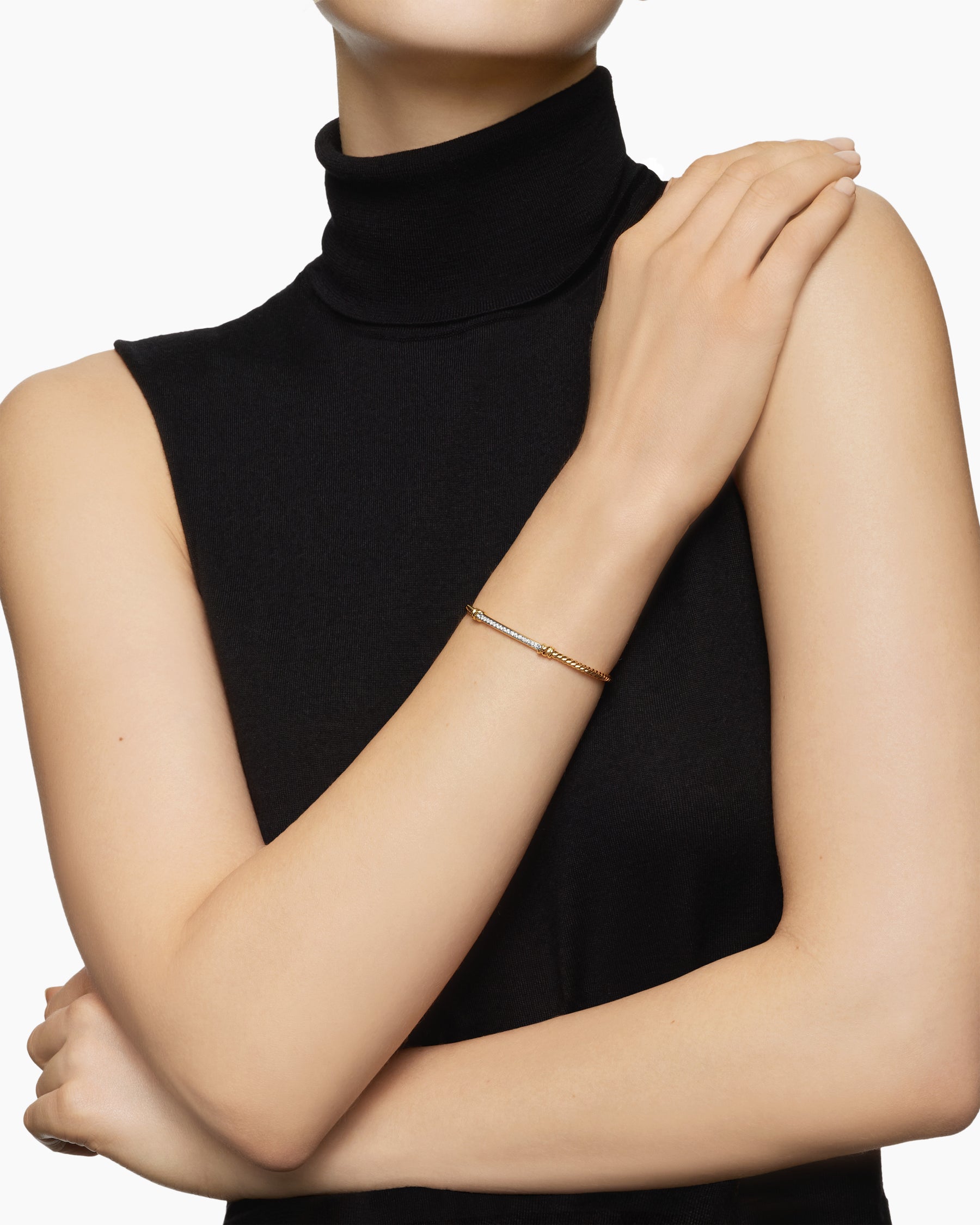 Alternative view of Petite Helena Cablespira Station Bracelet in 18K Yellow Gold with Diamonds, 3mm
