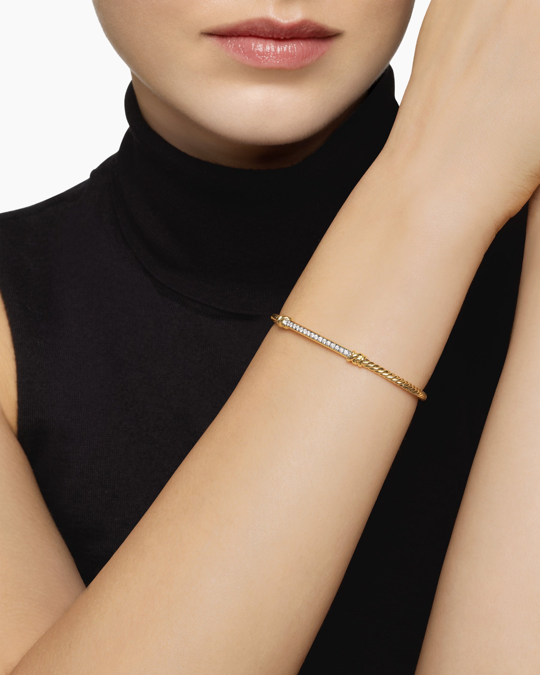 Petite Helena Cablespira Station Bracelet in 18K Yellow Gold with Diamonds, 3mm - Image 7