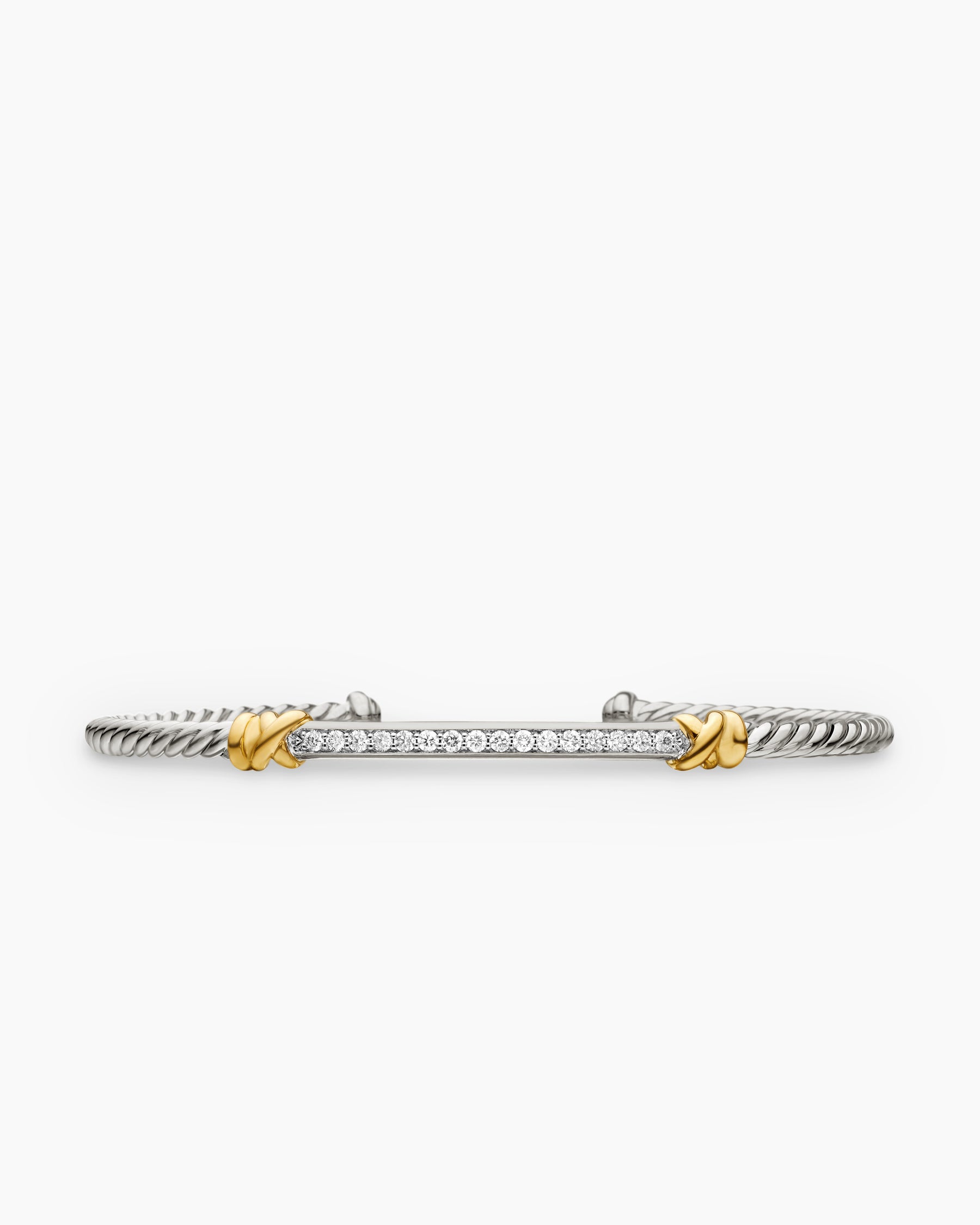 Petite Helena Classic Cable Station Bracelet in Sterling Silver with 18K Yellow Gold with Diamonds, 3mm